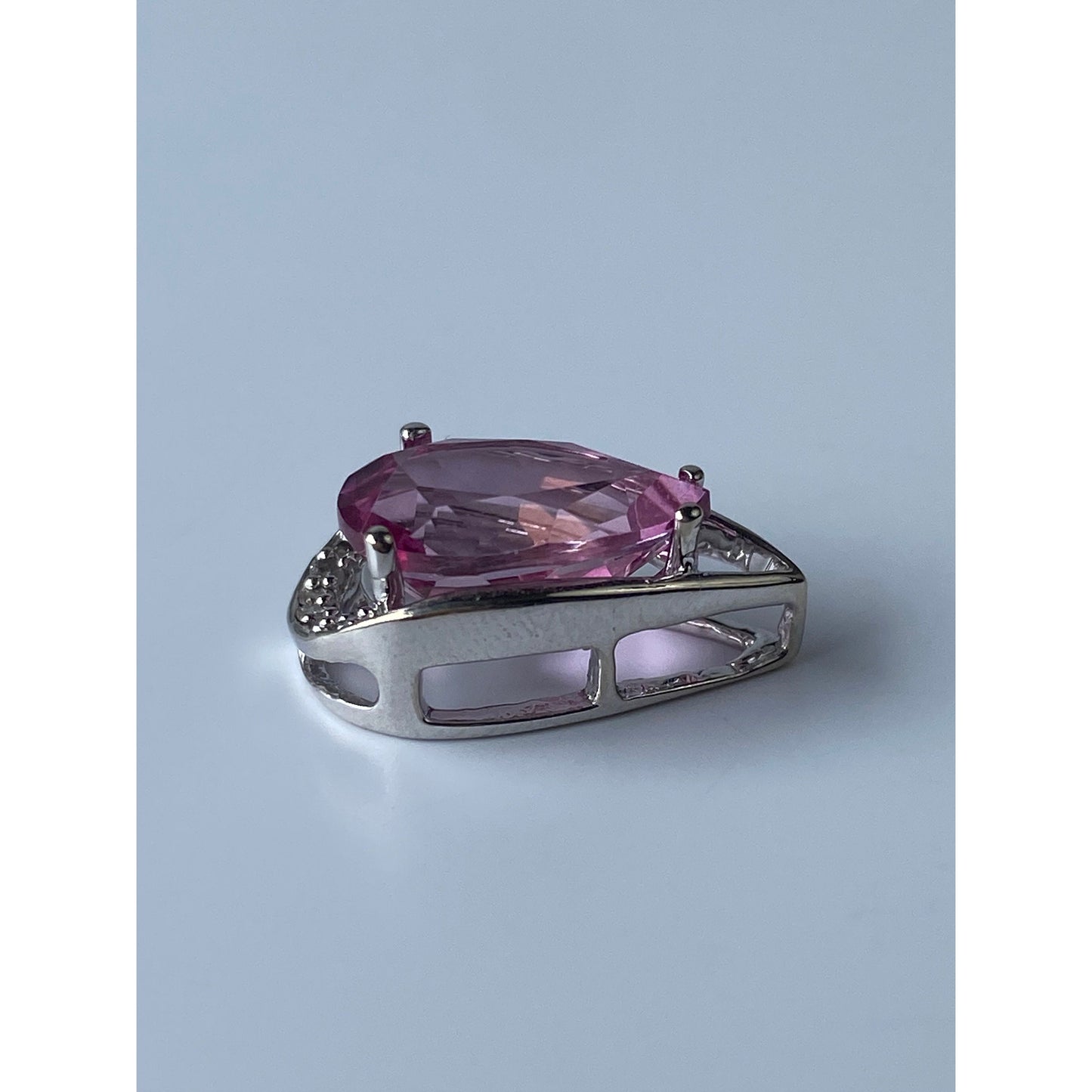 Vintage Solid 10k White Gold Diamond Pink Sapphire Teardrop Slide Charm