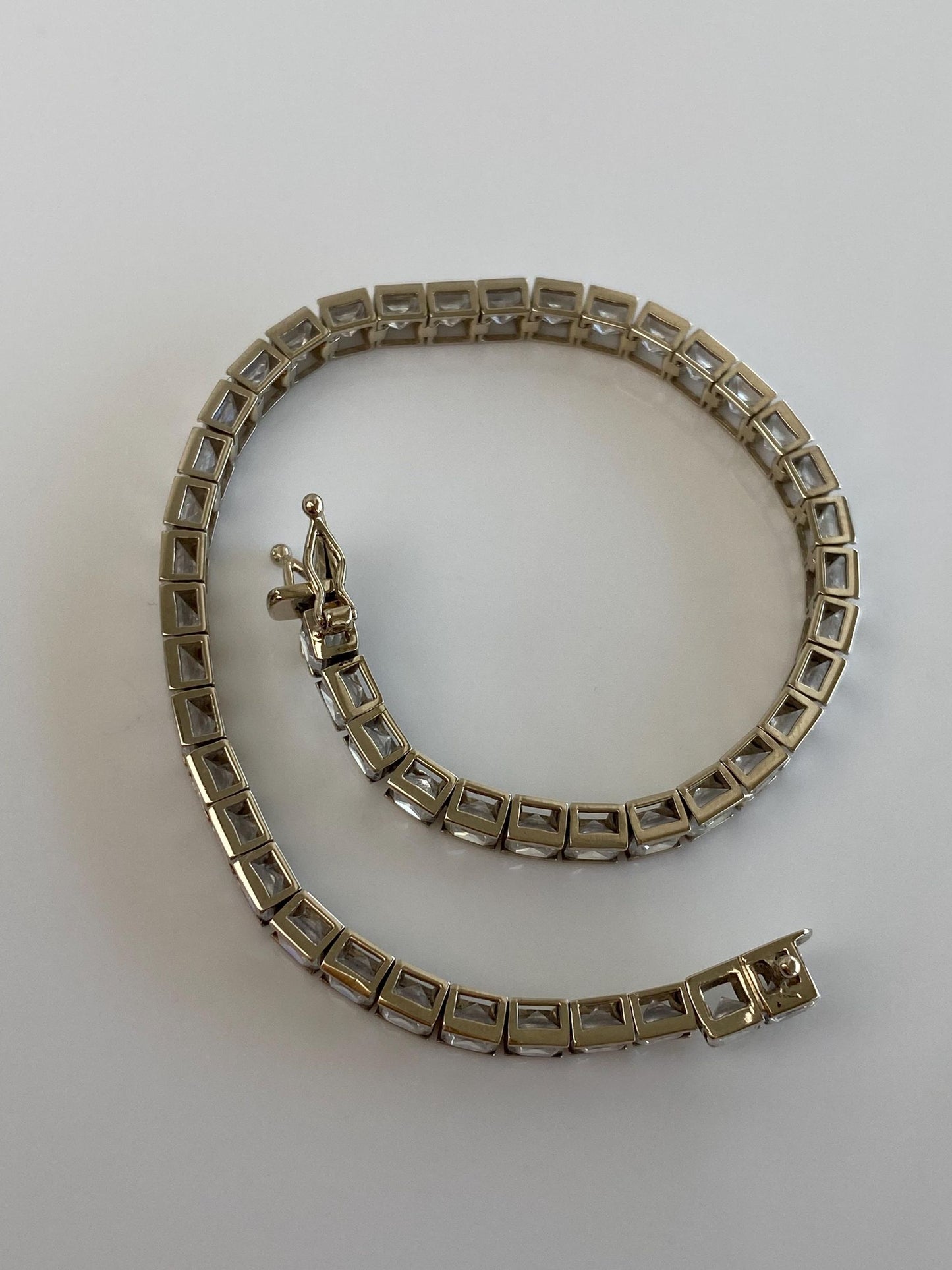 Vintage Solid 10k White Gold Cubic Zirconia Line Bracelet - 7 inches