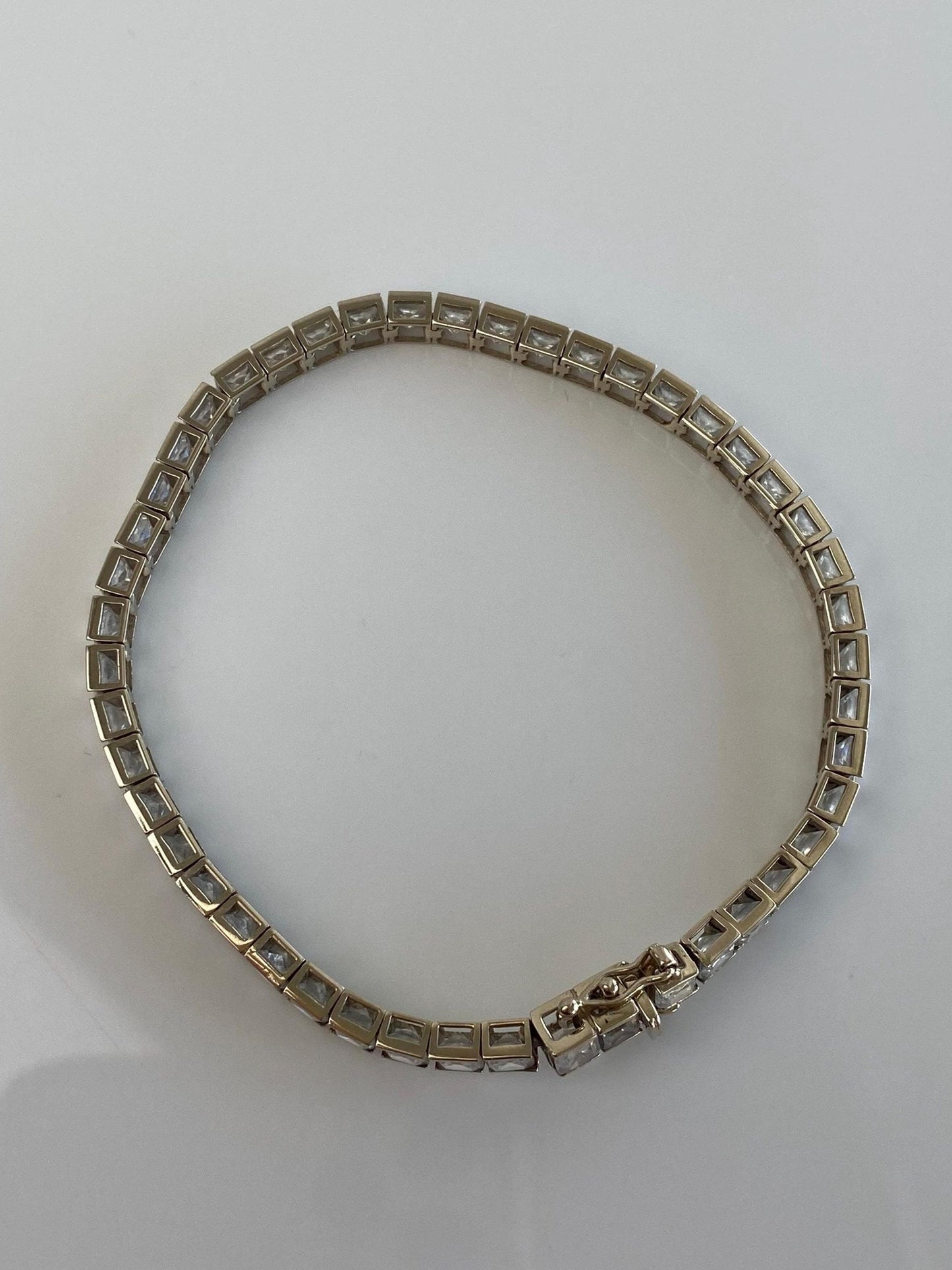 Vintage Solid 10k White Gold Cubic Zirconia Line Bracelet - 7 inches
