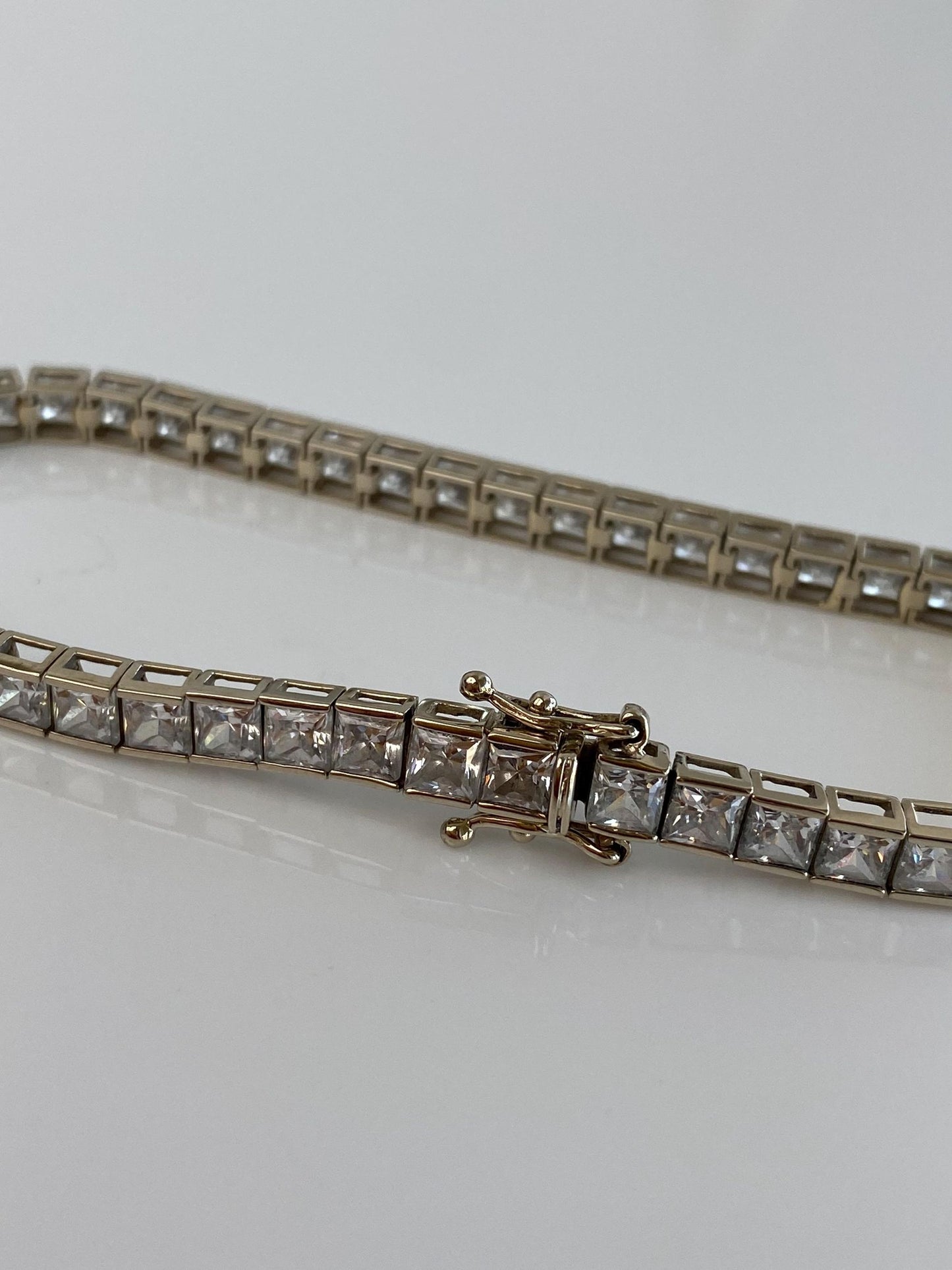 Vintage Solid 10k White Gold Cubic Zirconia Line Bracelet - 7 inches