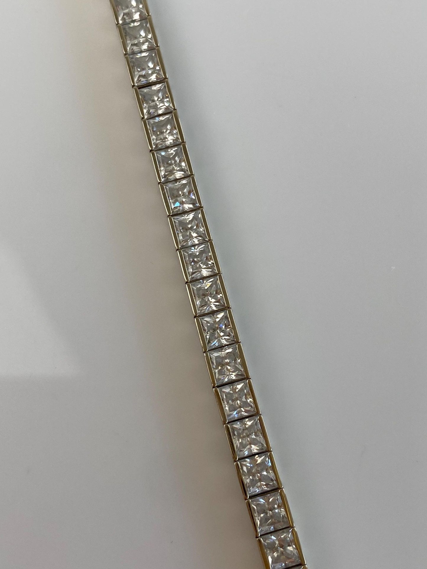 Vintage Solid 10k White Gold Cubic Zirconia Line Bracelet - 7 inches