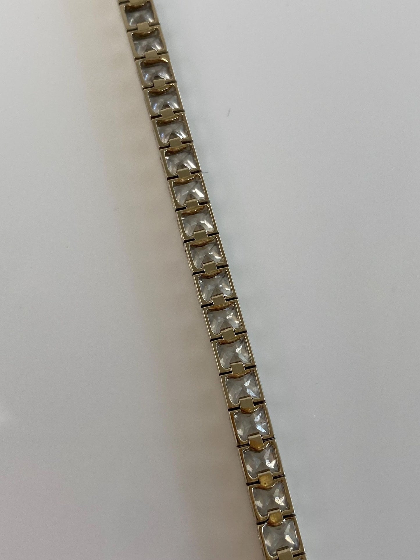 Vintage Solid 10k White Gold Cubic Zirconia Line Bracelet - 7 inches
