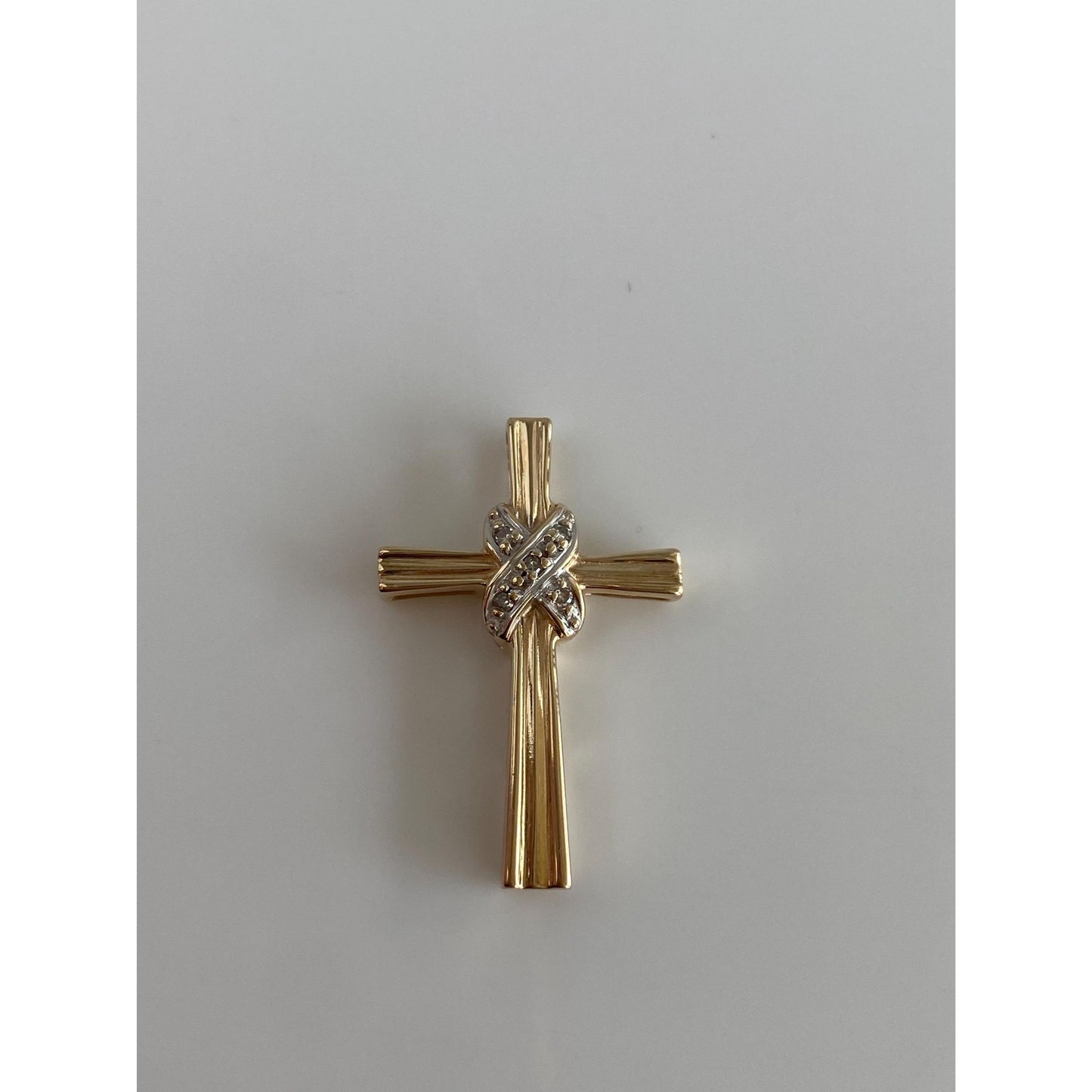 Vintage Solid 14k White & Yellow Gold Diamond Cross Charm
