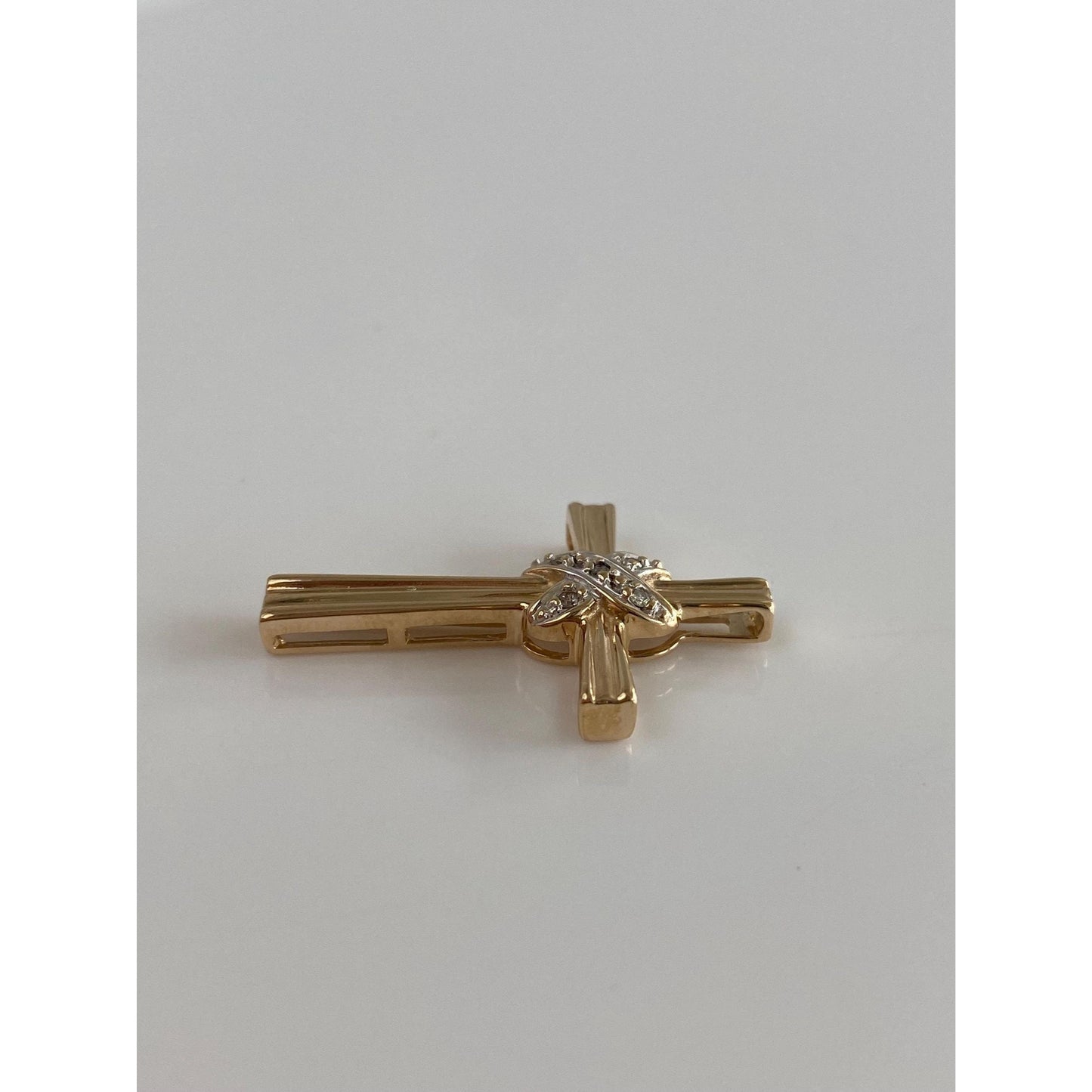 Vintage Solid 14k White & Yellow Gold Diamond Cross Charm
