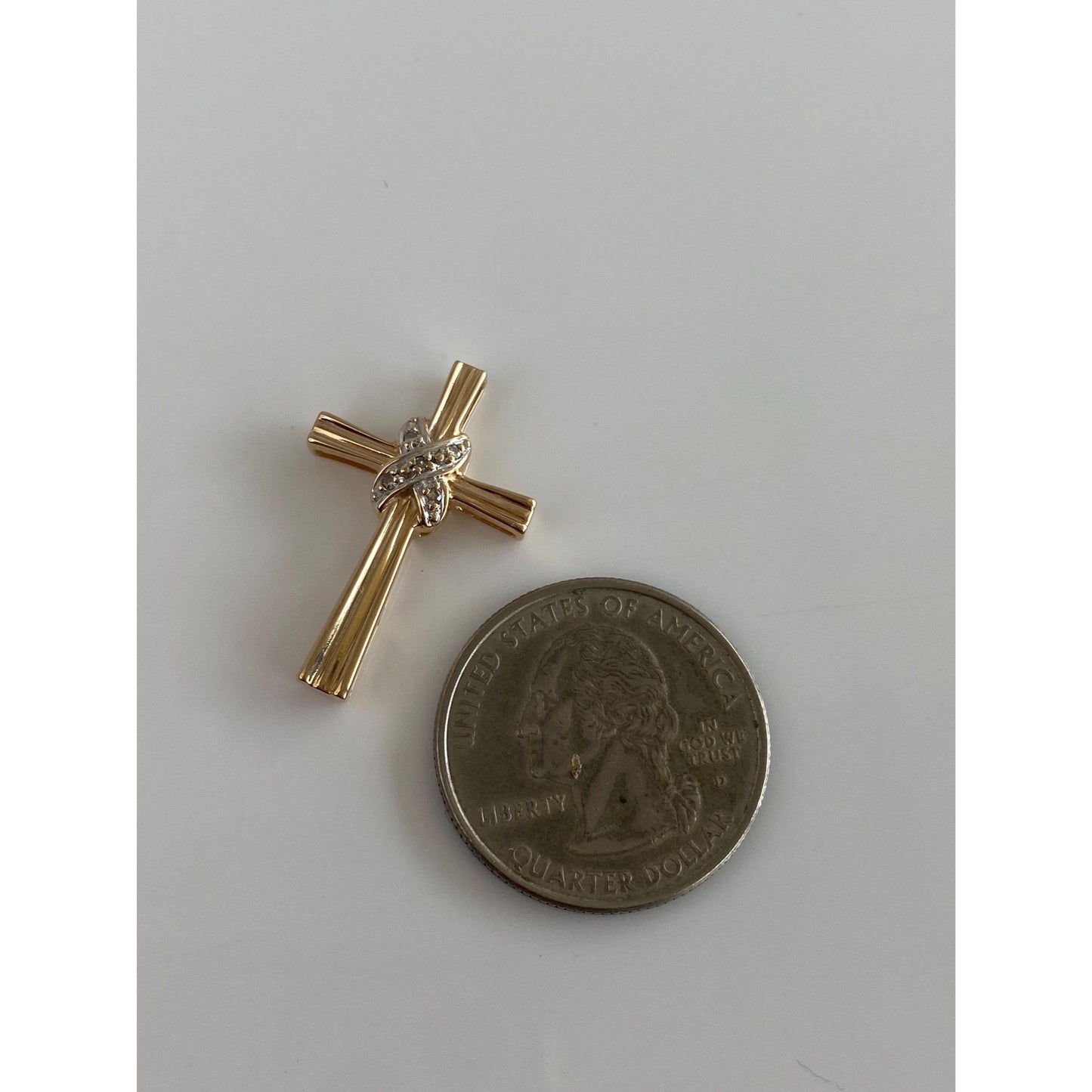 Vintage Solid 14k White & Yellow Gold Diamond Cross Charm
