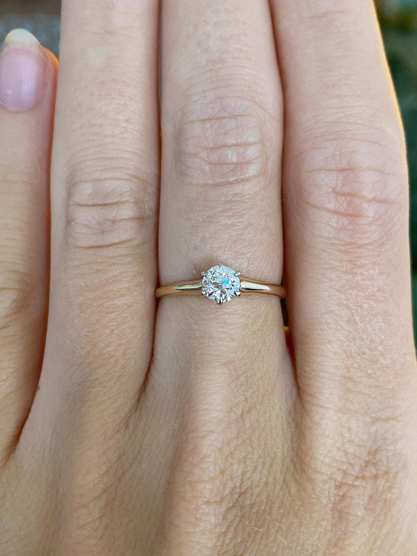 Vintage Solid 14k Yellow Gold Diamond Solitaire Ring - Size 5.5