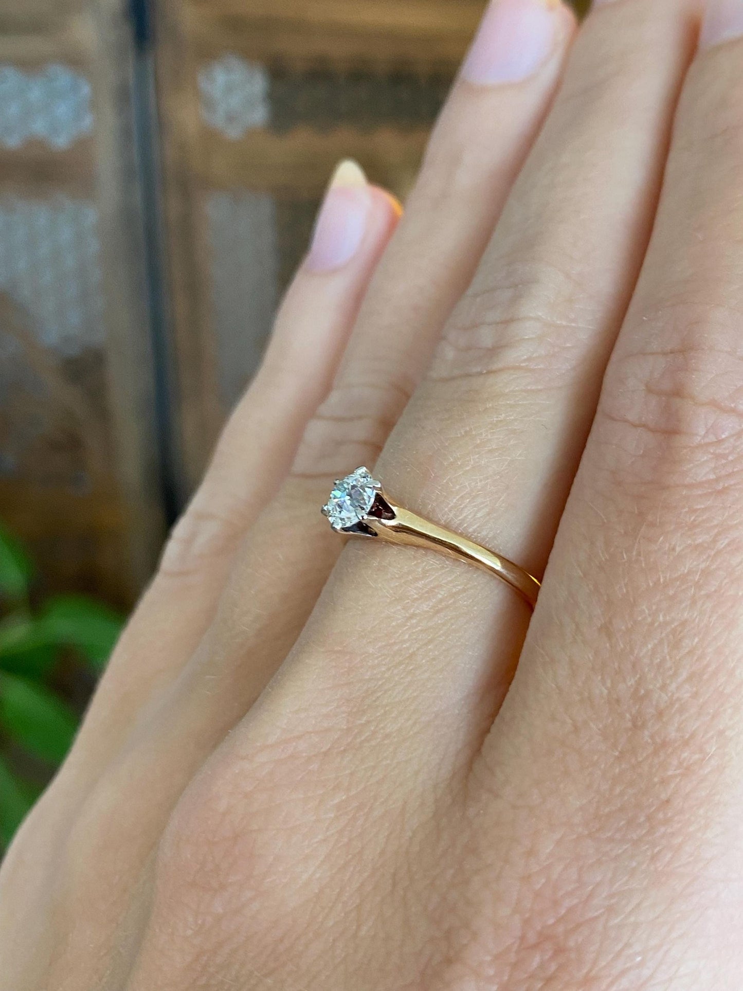 Vintage Solid 14k Yellow Gold Diamond Solitaire Ring - Size 5.5