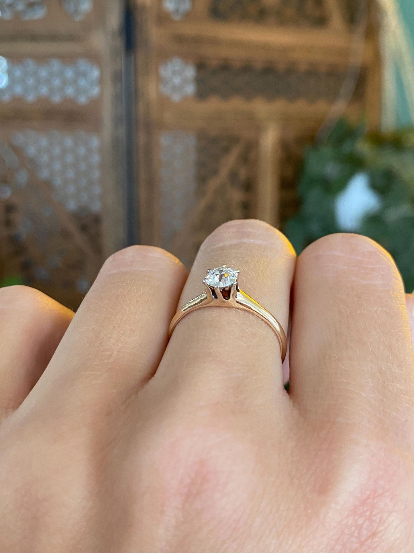 Vintage Solid 14k Yellow Gold Diamond Solitaire Ring - Size 5.5