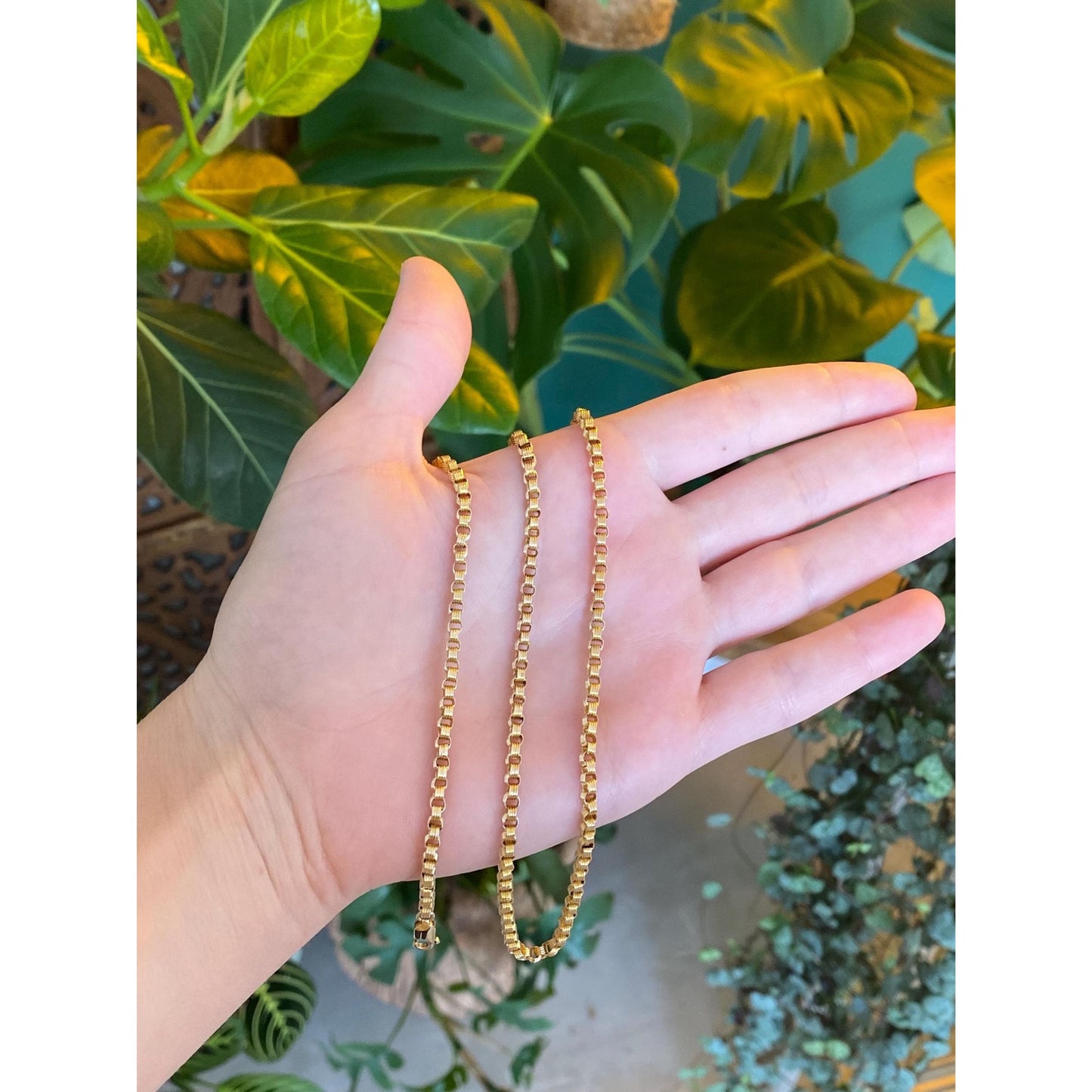 Vintage Solid 14k Gold Fancy Rolo Chain Necklace - 23 inches