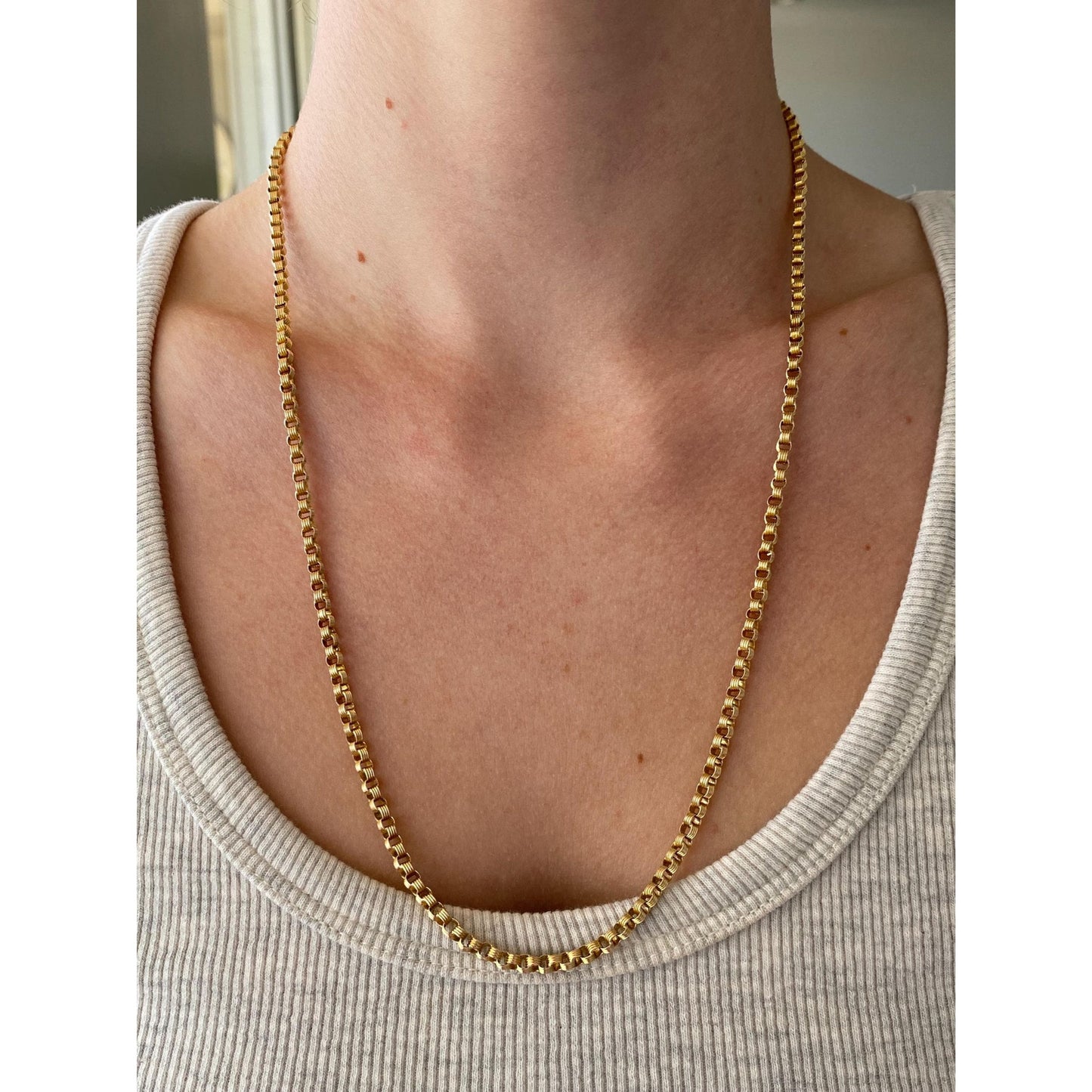Vintage Solid 14k Gold Fancy Rolo Chain Necklace - 23 inches