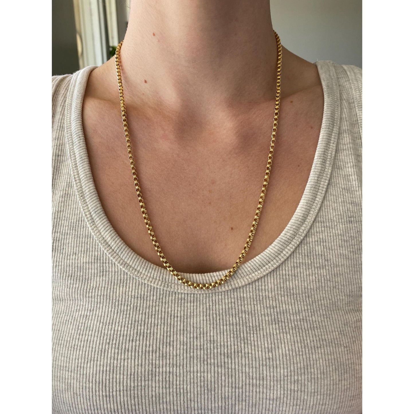 Vintage Solid 14k Gold Fancy Rolo Chain Necklace - 23 inches
