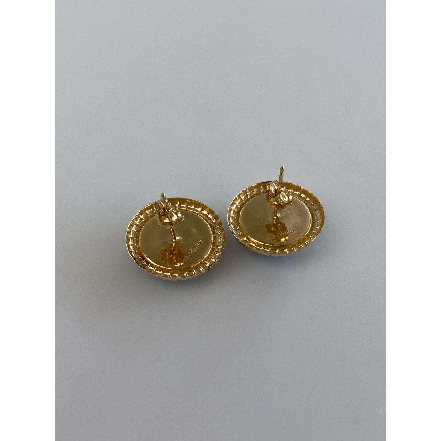 Vintage Solid 14k Yellow Gold Malachite Stud Earrings