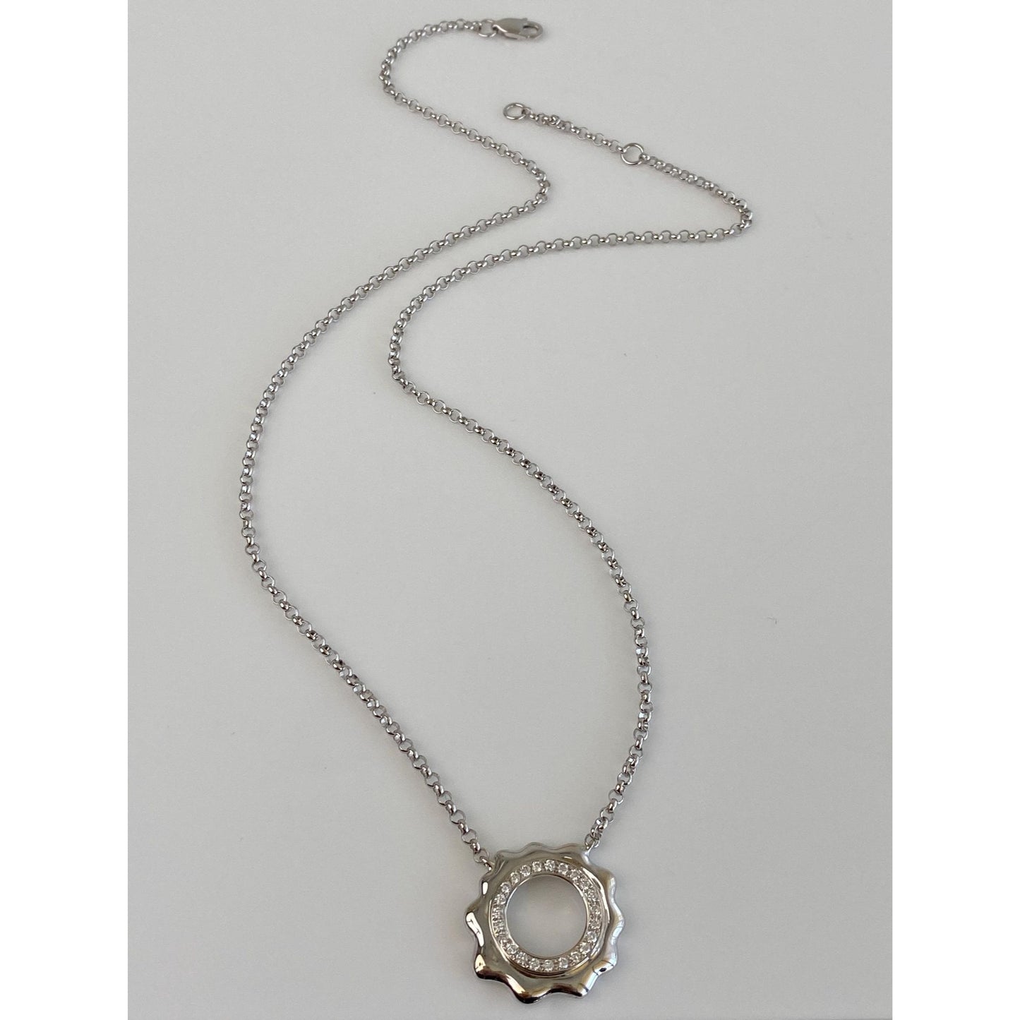 Solid 18k White Gold Diamond Rolo Chain Necklace - 16 inches