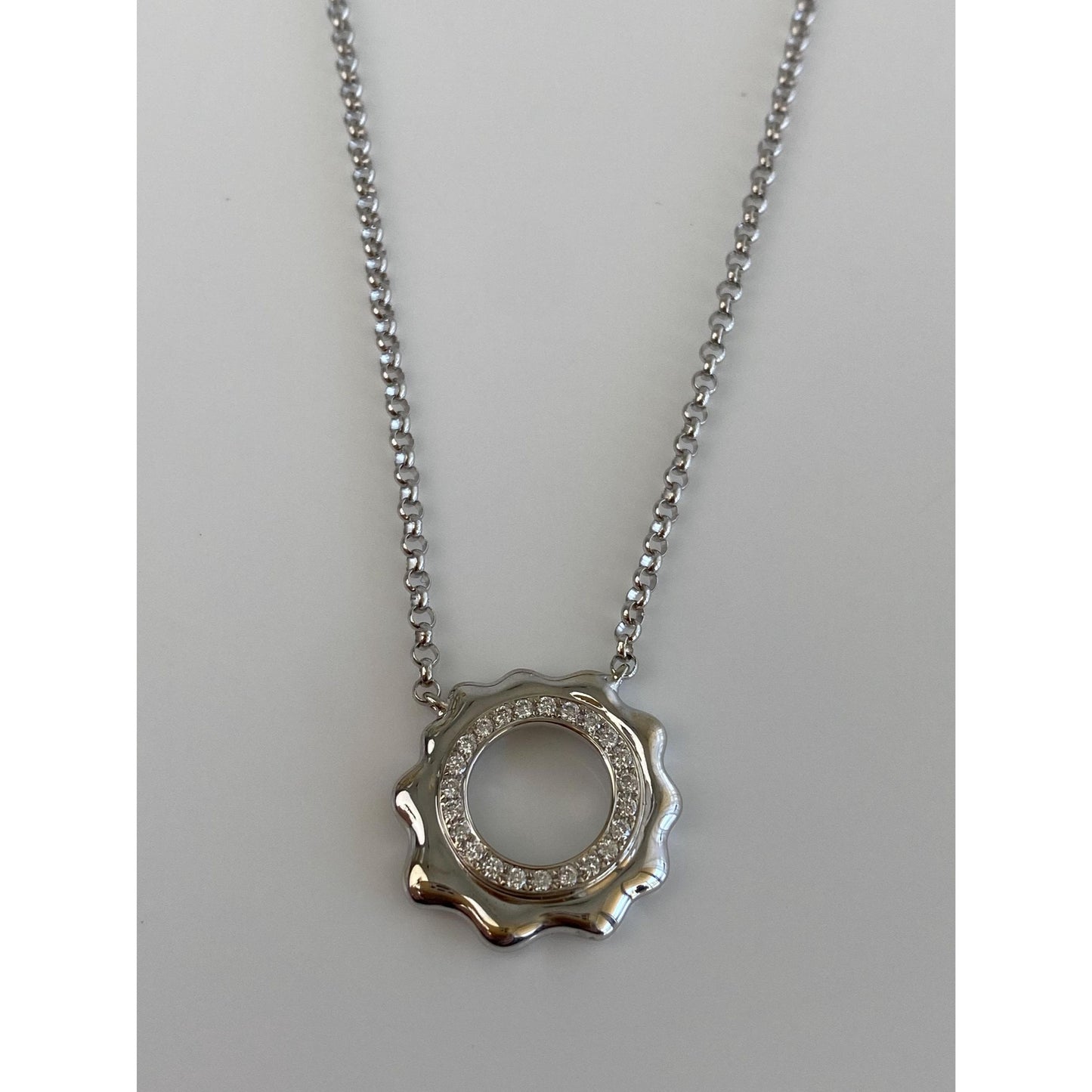 Solid 18k White Gold Diamond Rolo Chain Necklace - 16 inches