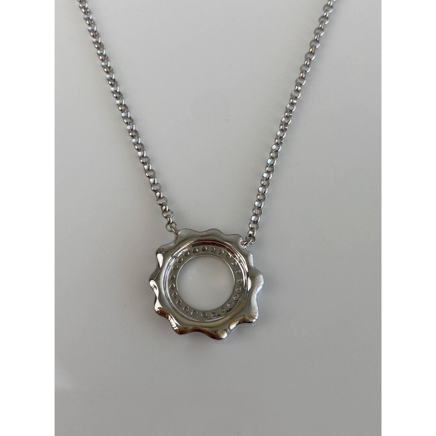 Solid 18k White Gold Diamond Rolo Chain Necklace - 16 inches