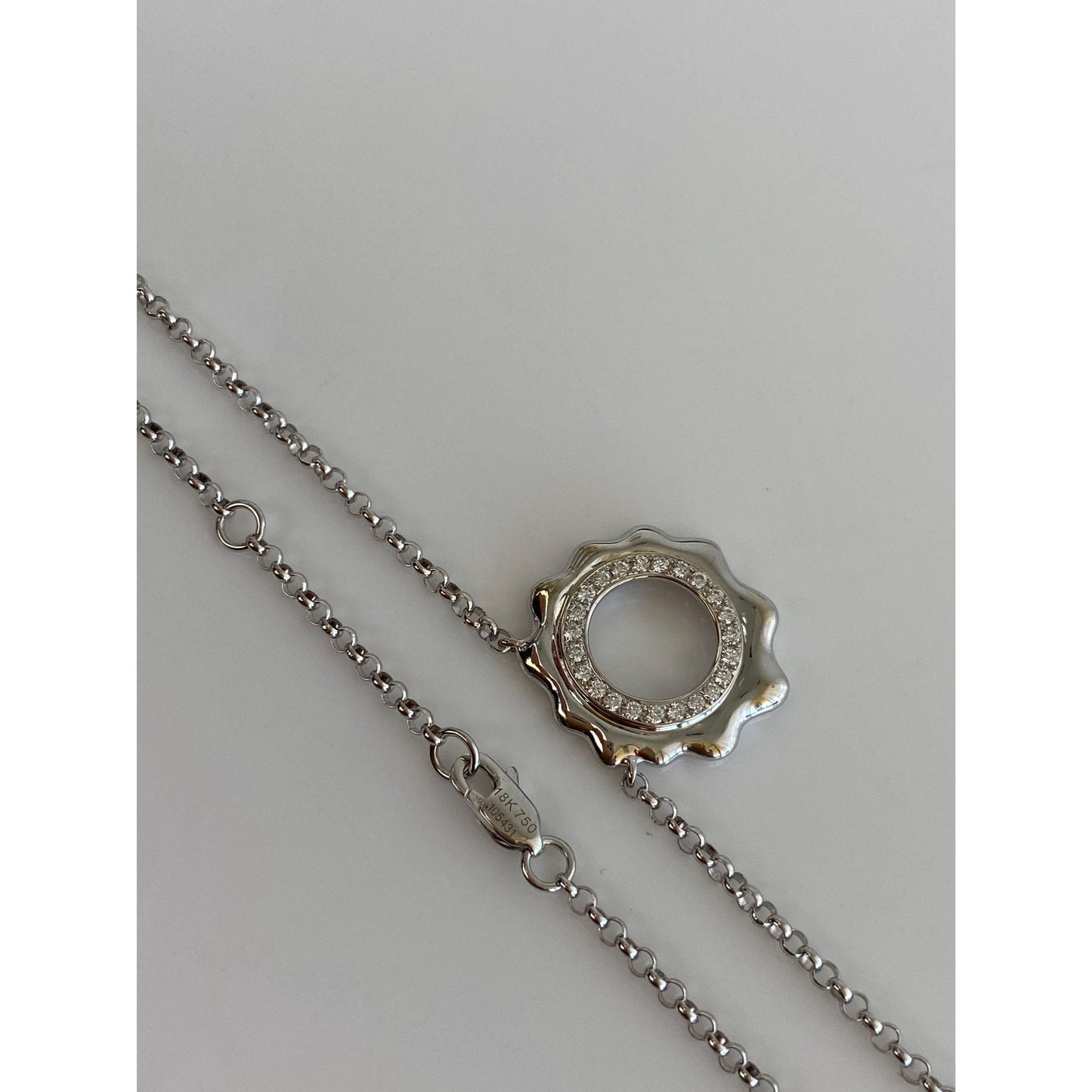 Solid 18k White Gold Diamond Rolo Chain Necklace - 16 inches