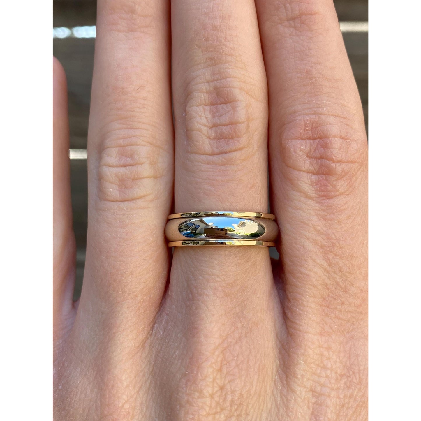 Vintage Solid 14k White & Yellow Gold Lined Ring Band - Size 6