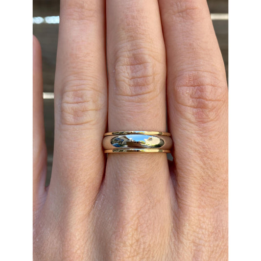 Vintage Solid 14k White & Yellow Gold Lined Ring Band - Size 6
