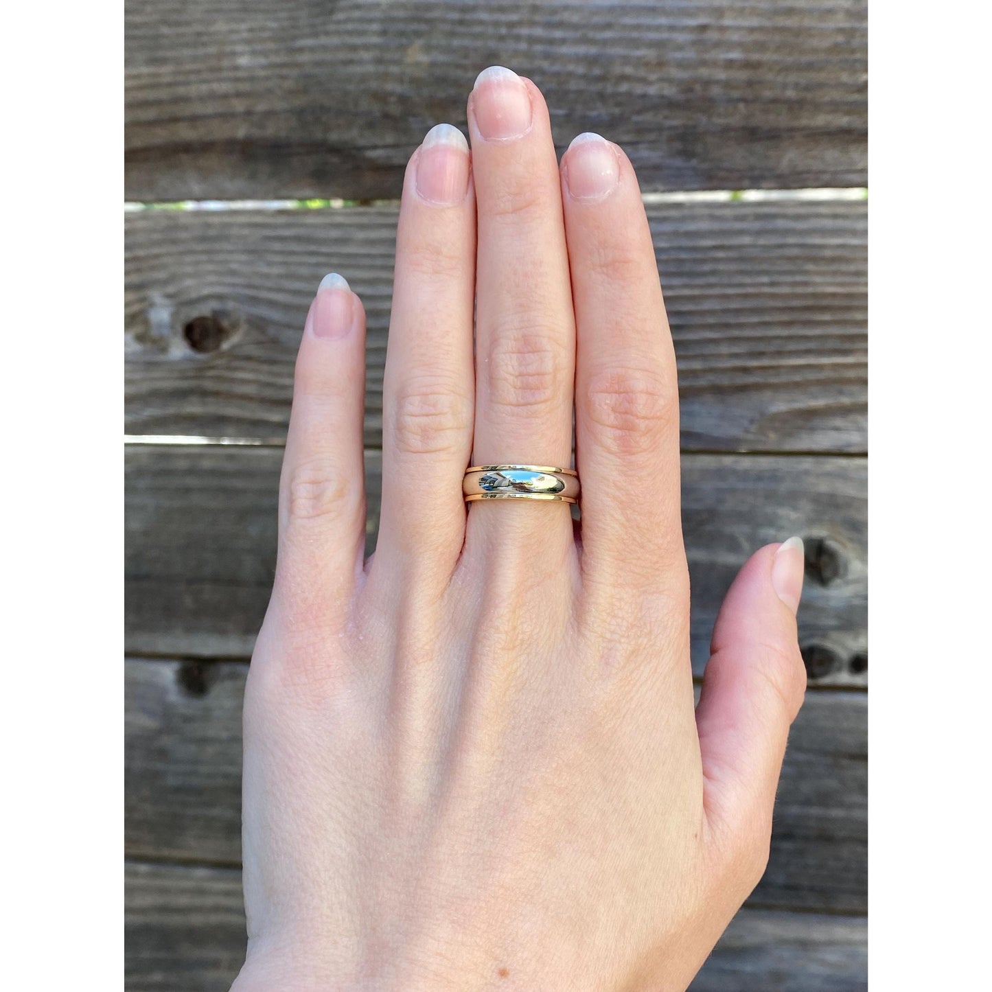 Vintage Solid 14k White & Yellow Gold Lined Ring Band - Size 6