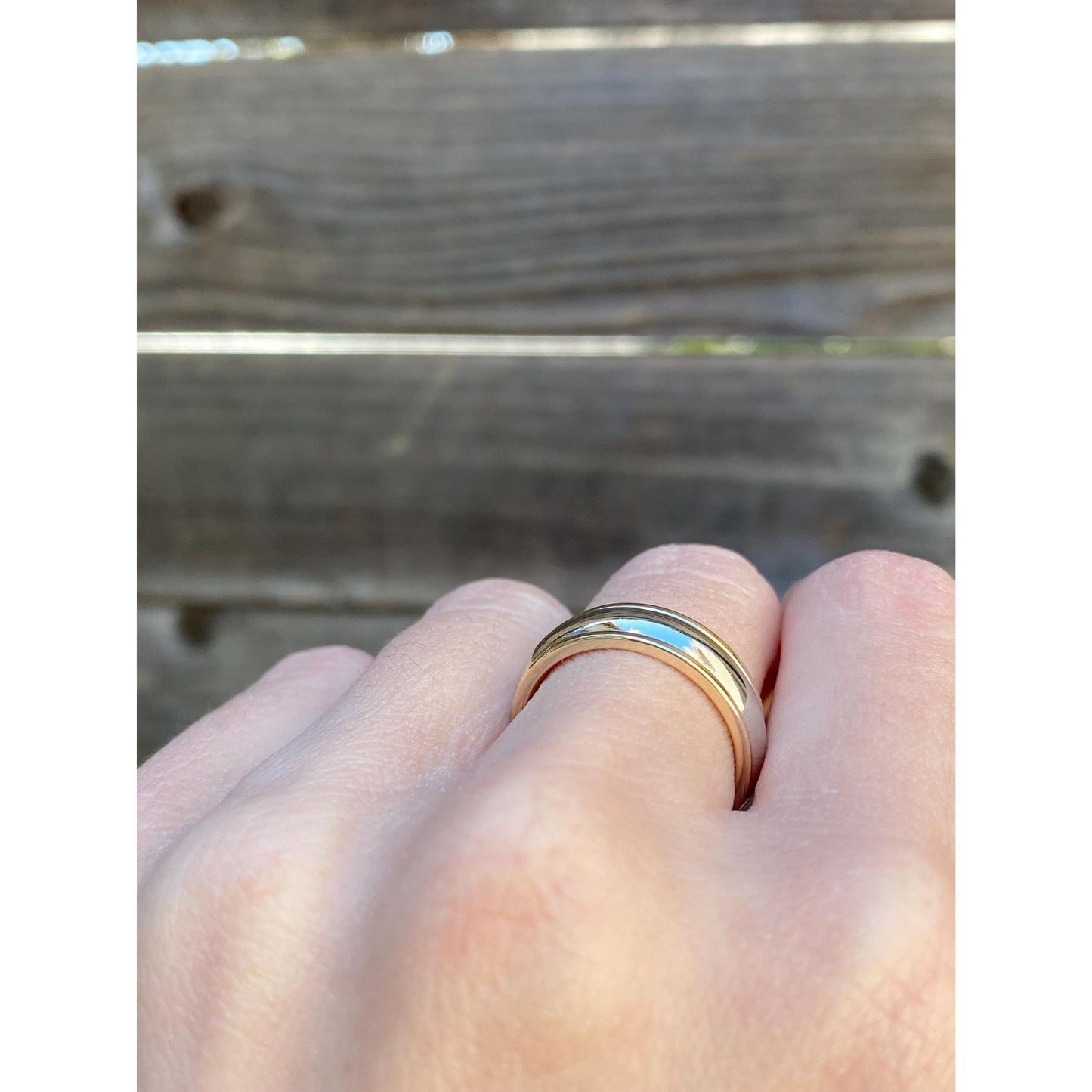 Vintage Solid 14k White & Yellow Gold Lined Ring Band - Size 6