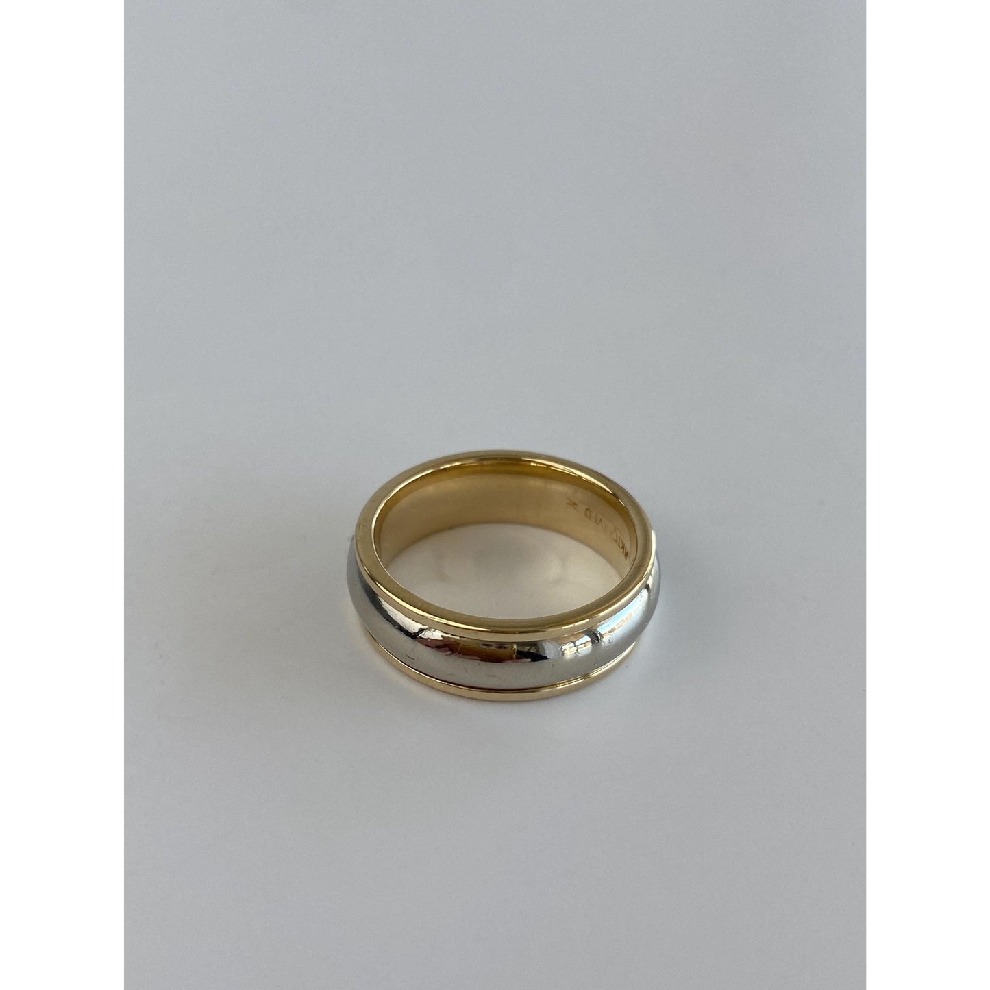 Vintage Solid 14k White & Yellow Gold Lined Ring Band - Size 6