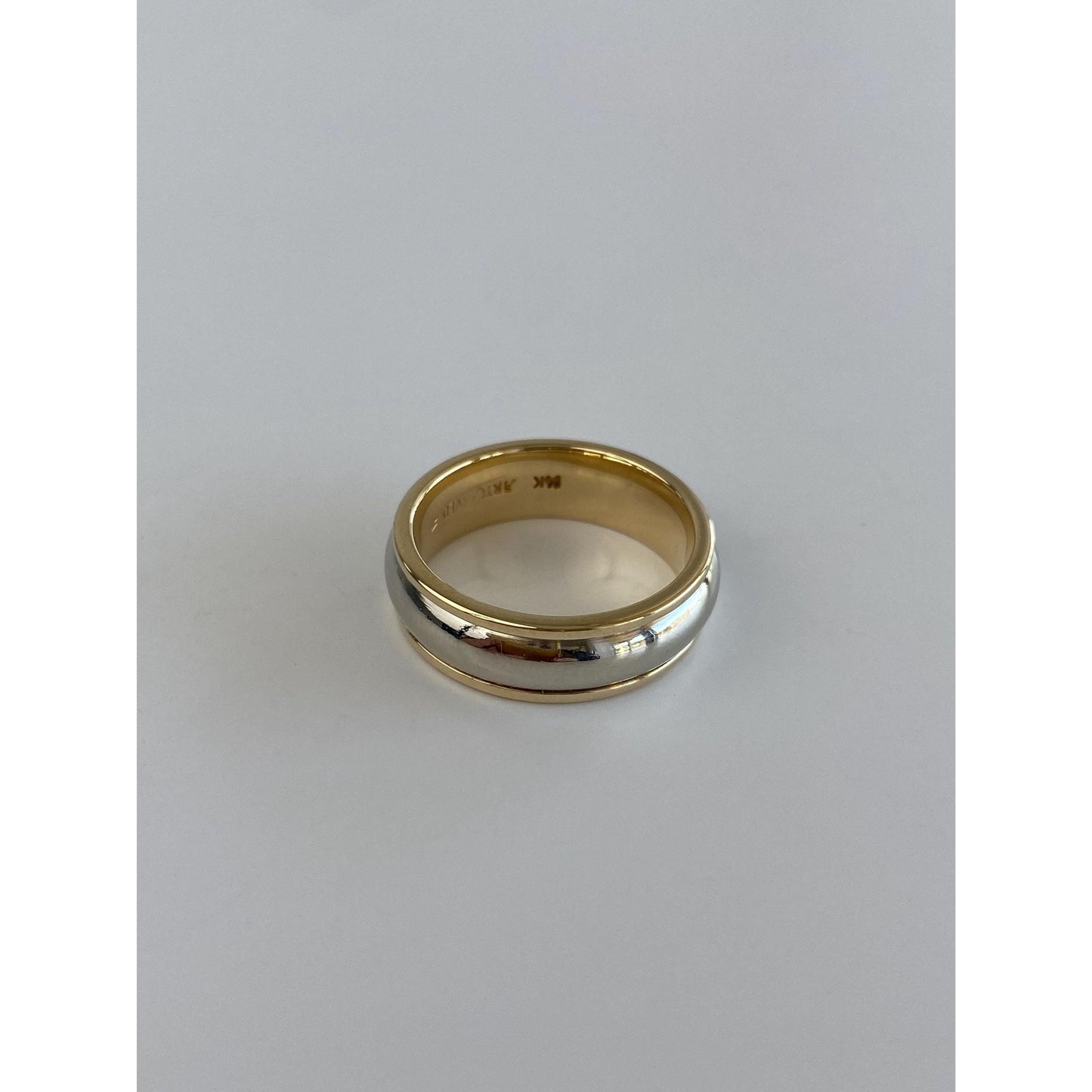 Vintage Solid 14k White & Yellow Gold Lined Ring Band - Size 6