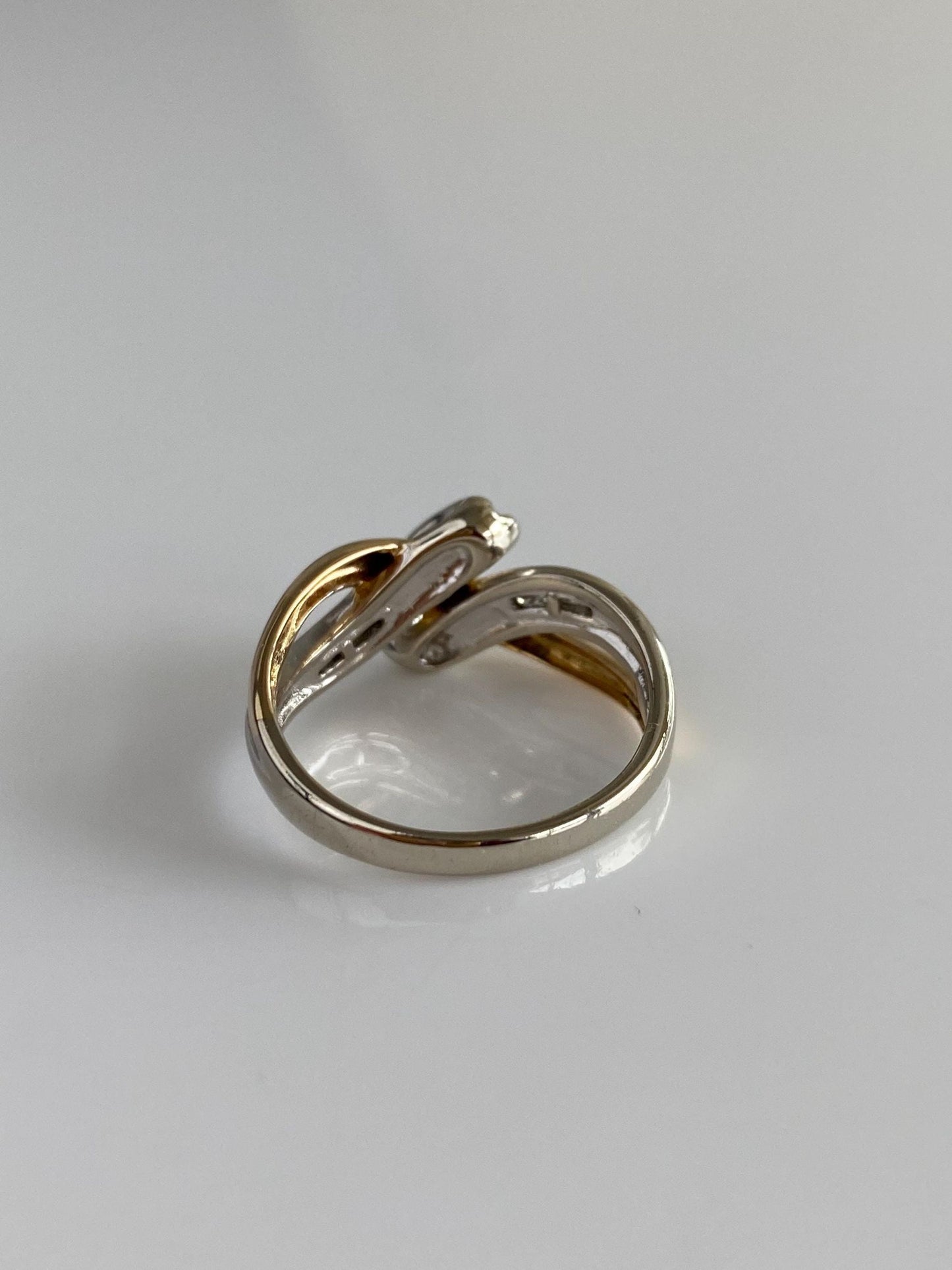Vintage Solid 14k White & Yellow Gold Diamond Twist Ring Band - Size 7