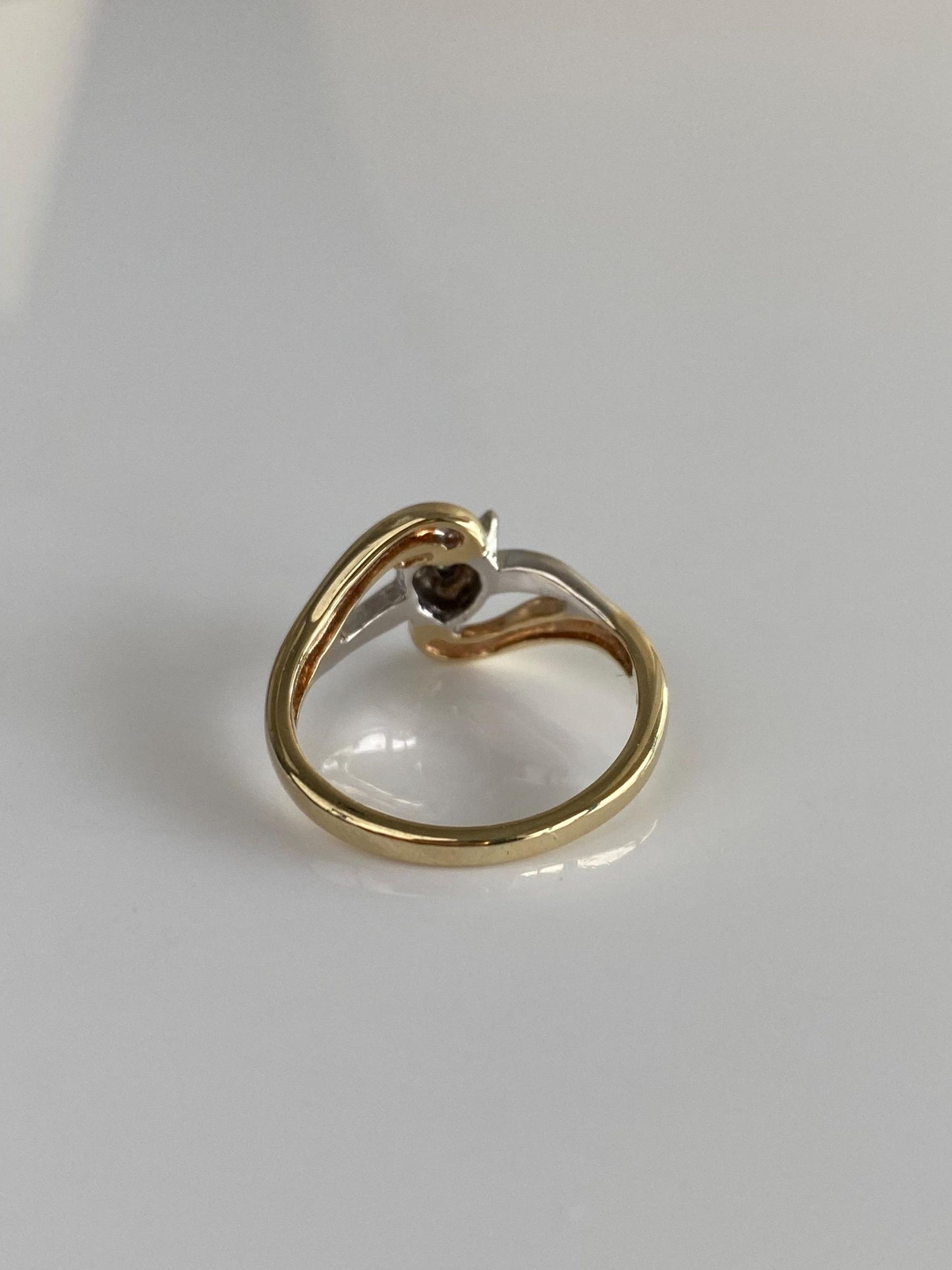 Vintage Solid 10k White & Yellow Gold Diamond Heart Ring - Size 6.5