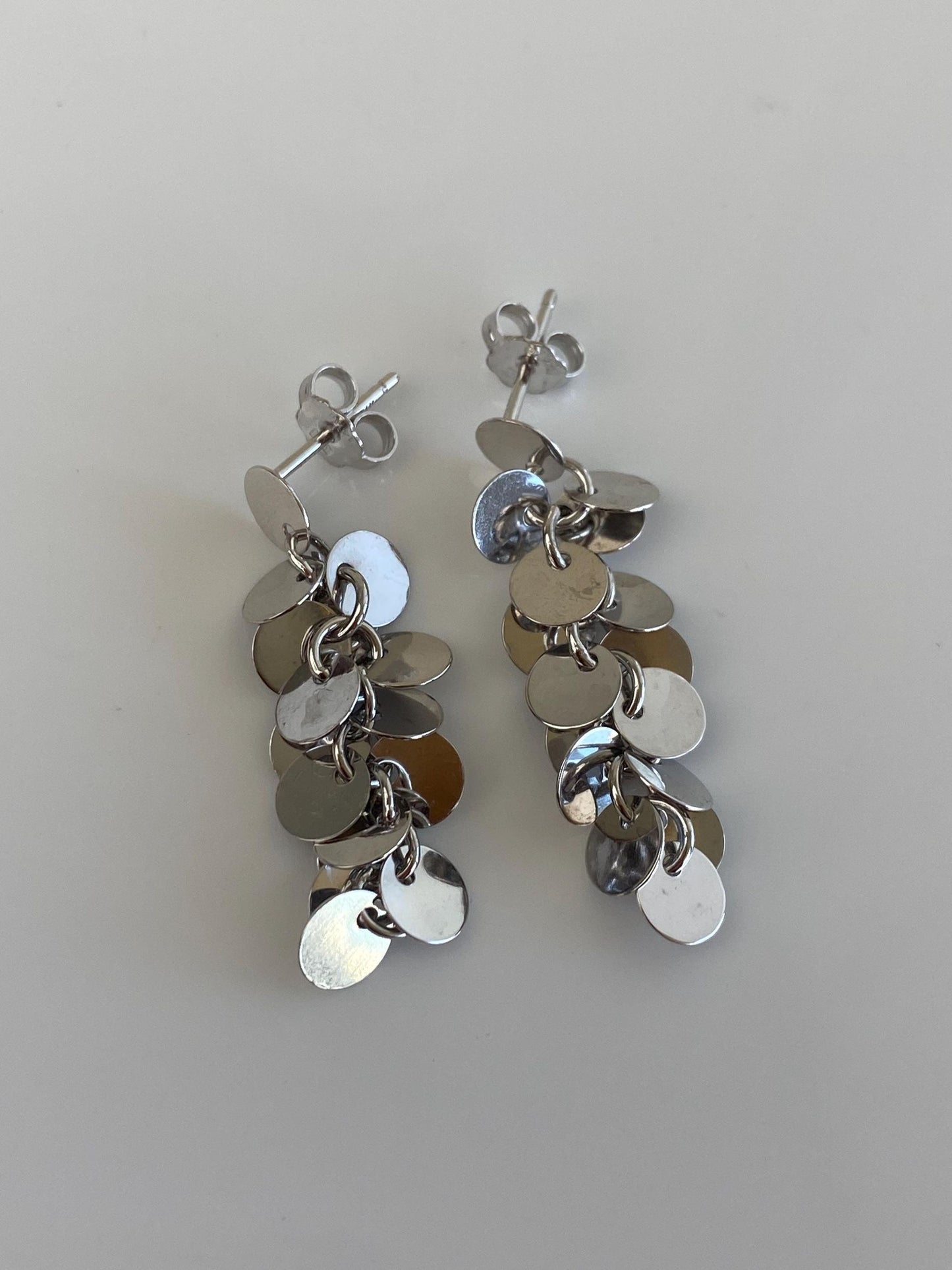 Vintage Solid 14k White Gold Disc Dangle Earrings