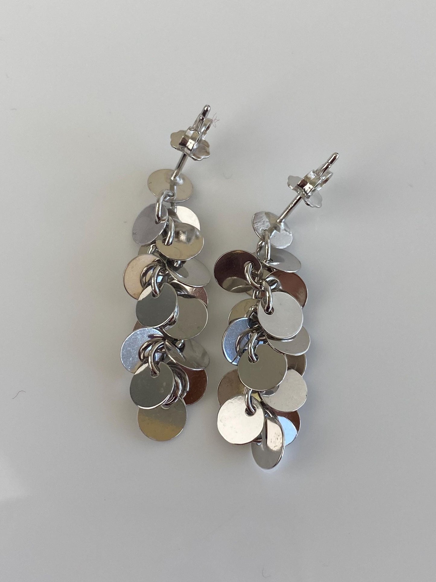 Vintage Solid 14k White Gold Disc Dangle Earrings