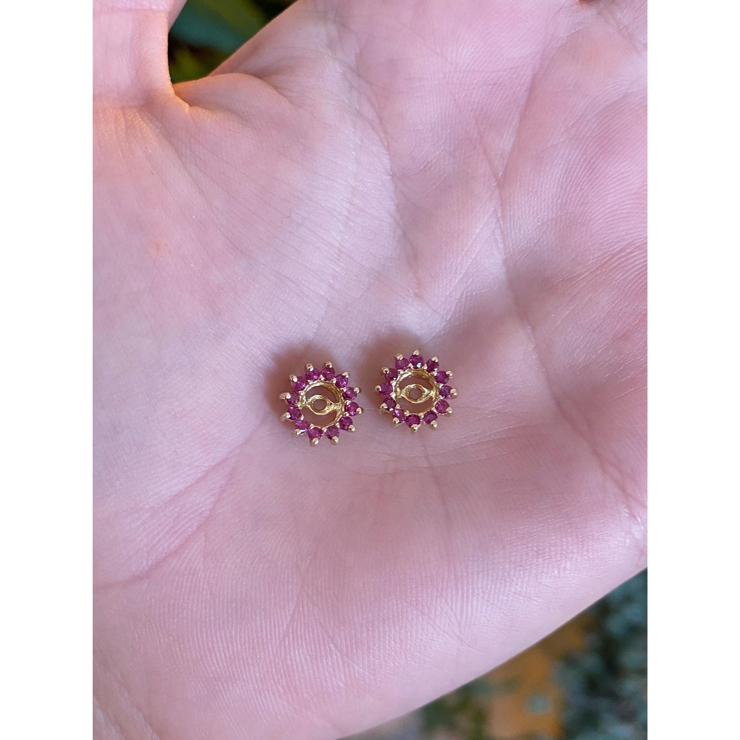 Vintage Solid 14k Yellow Gold Pink Sapphire Flower Earring Jackets