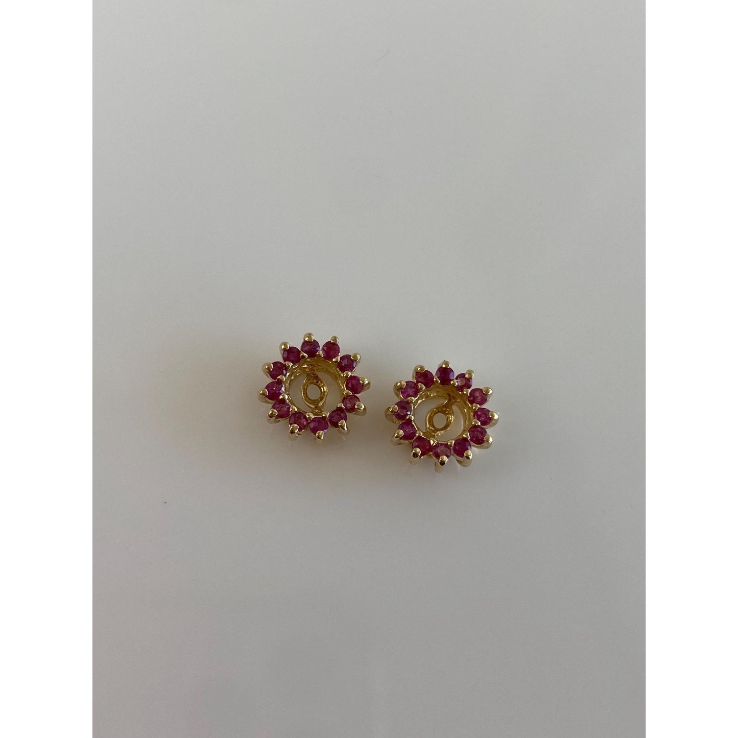 Vintage Solid 14k Yellow Gold Pink Sapphire Flower Earring Jackets