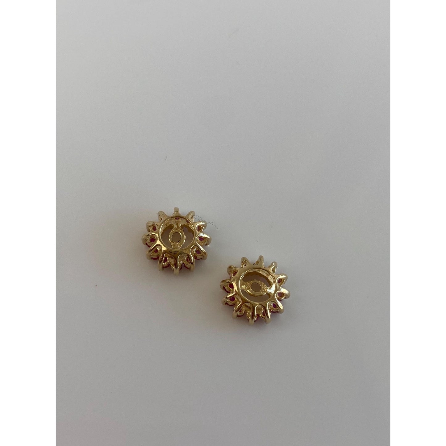 Vintage Solid 14k Yellow Gold Pink Sapphire Flower Earring Jackets