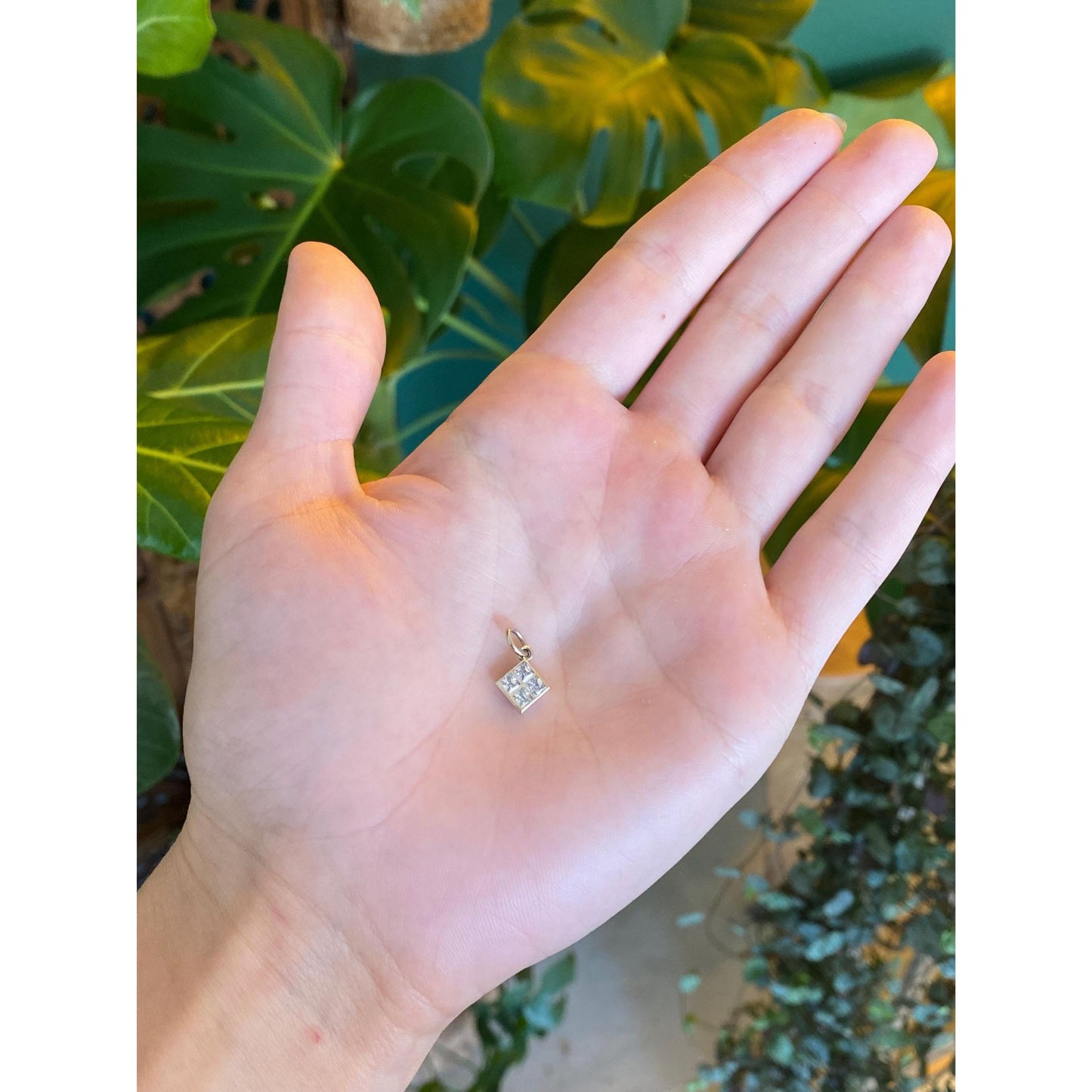 Vintage Solid 14k White Gold Cubic Zirconia Charm