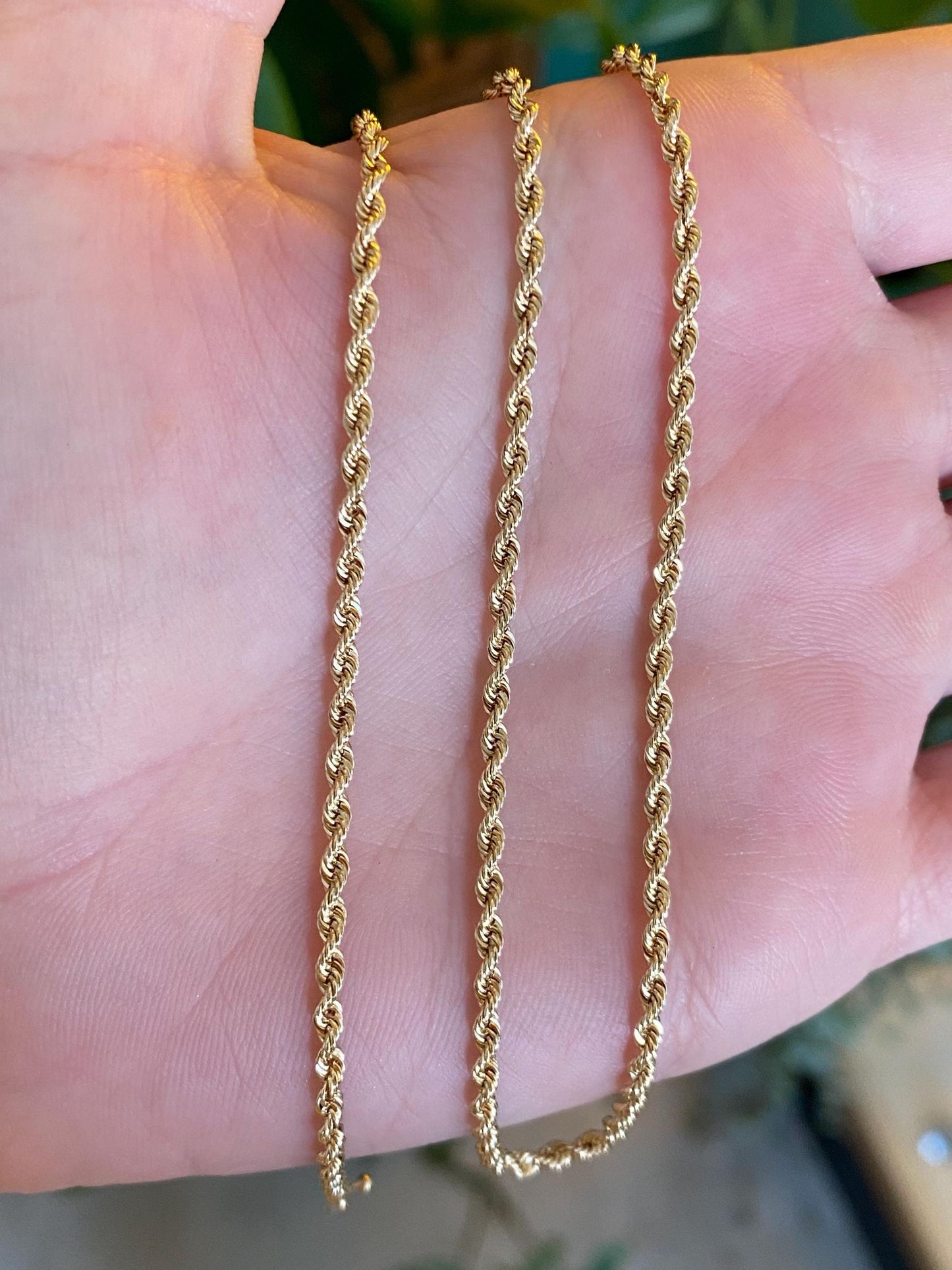 Vintage Solid 14k Yellow Gold Slim Rope Chain Necklace - 18 inches