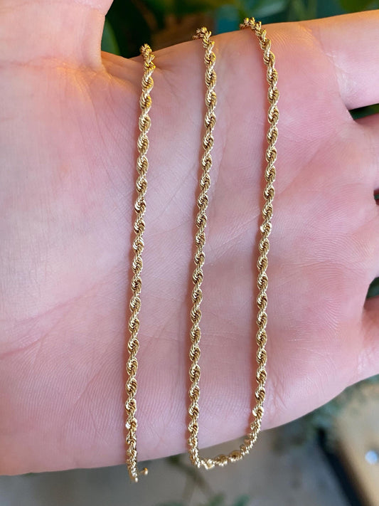 Vintage Solid 14k Yellow Gold Slim Rope Chain Necklace - 18 inches