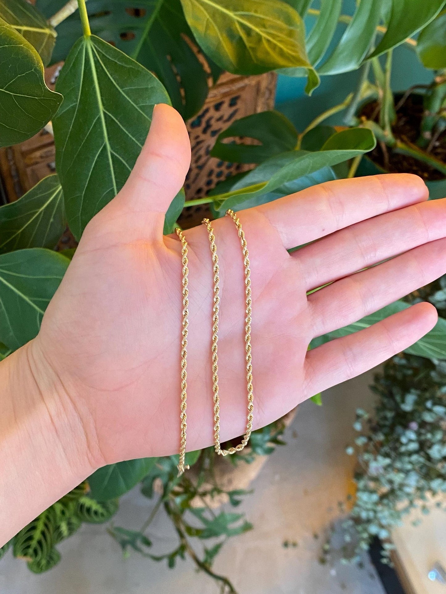 Vintage Solid 14k Yellow Gold Slim Rope Chain Necklace - 18 inches