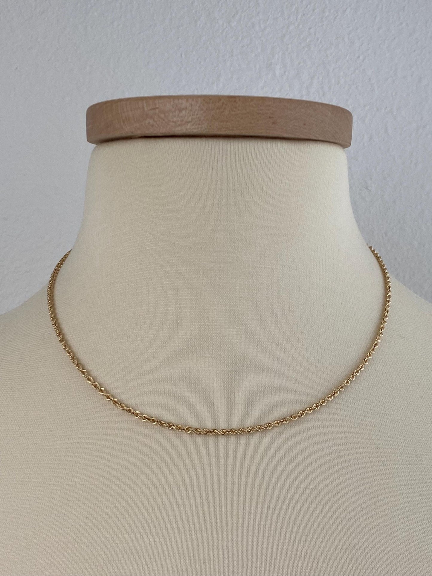 Vintage Solid 14k Yellow Gold Slim Rope Chain Necklace - 18 inches