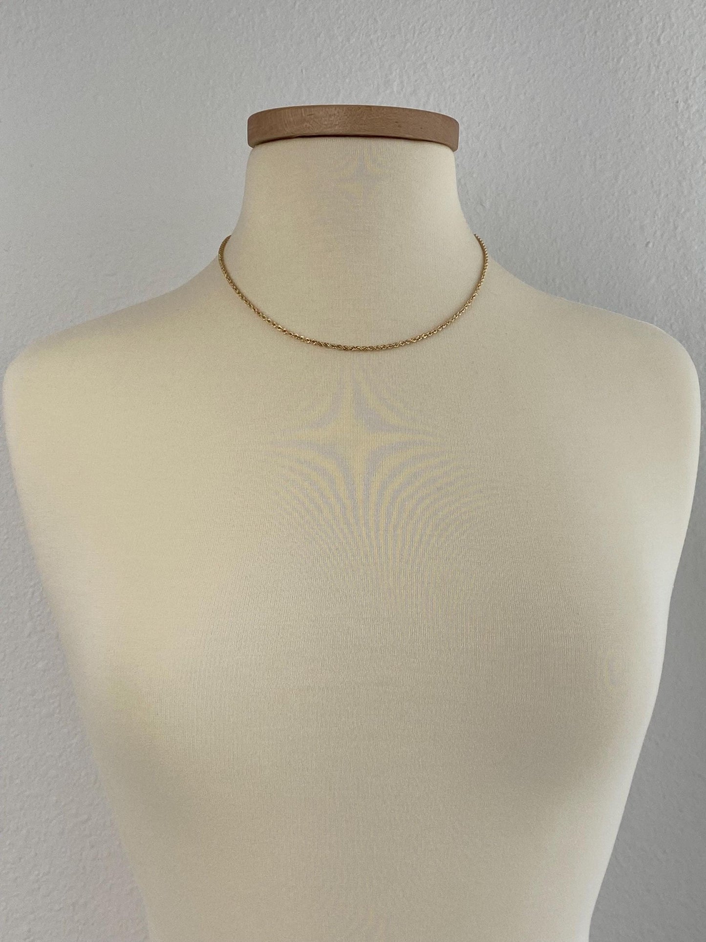 Vintage Solid 14k Yellow Gold Slim Rope Chain Necklace - 18 inches