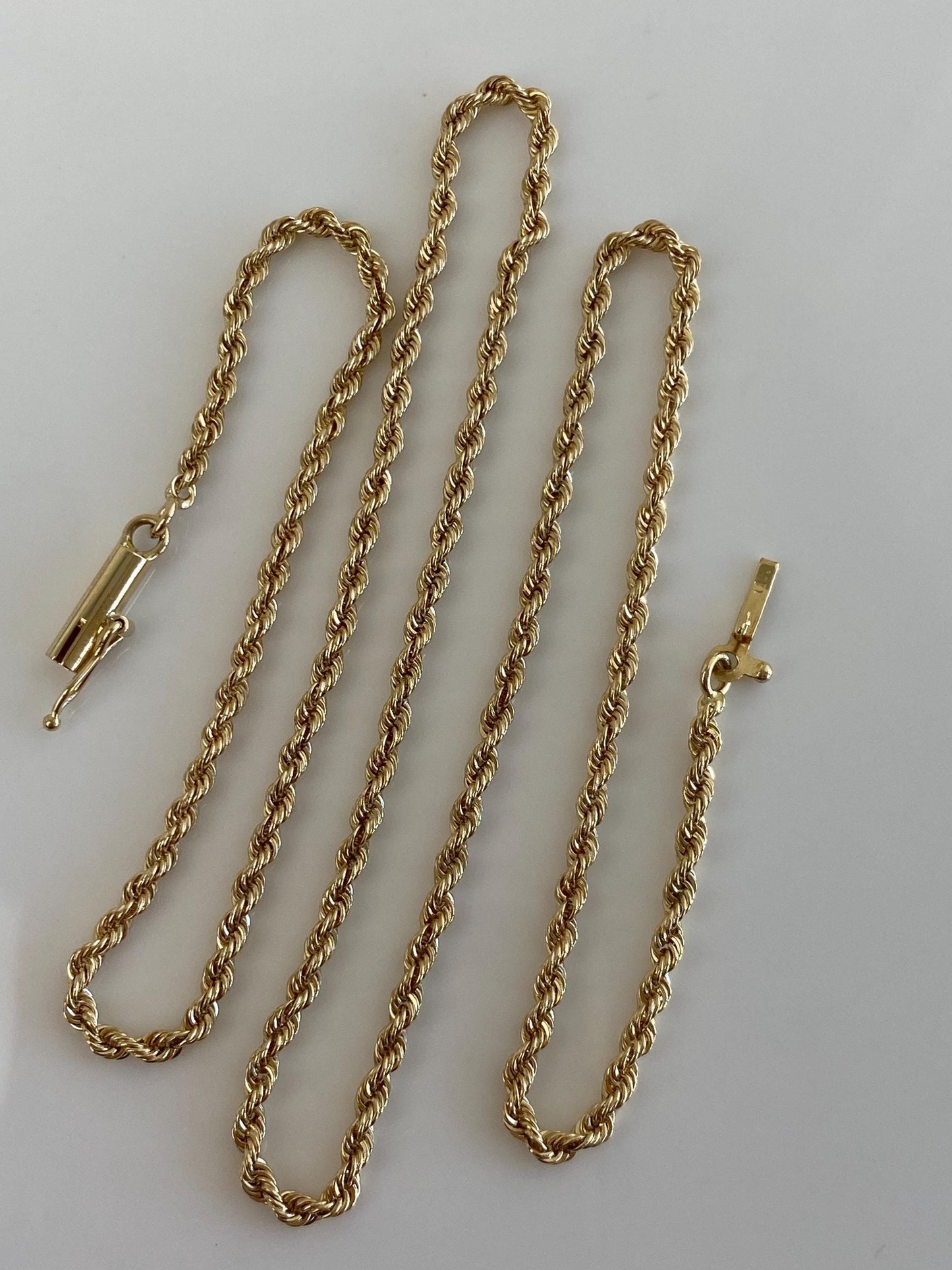 Vintage Solid 14k Yellow Gold Slim Rope Chain Necklace - 18 inches