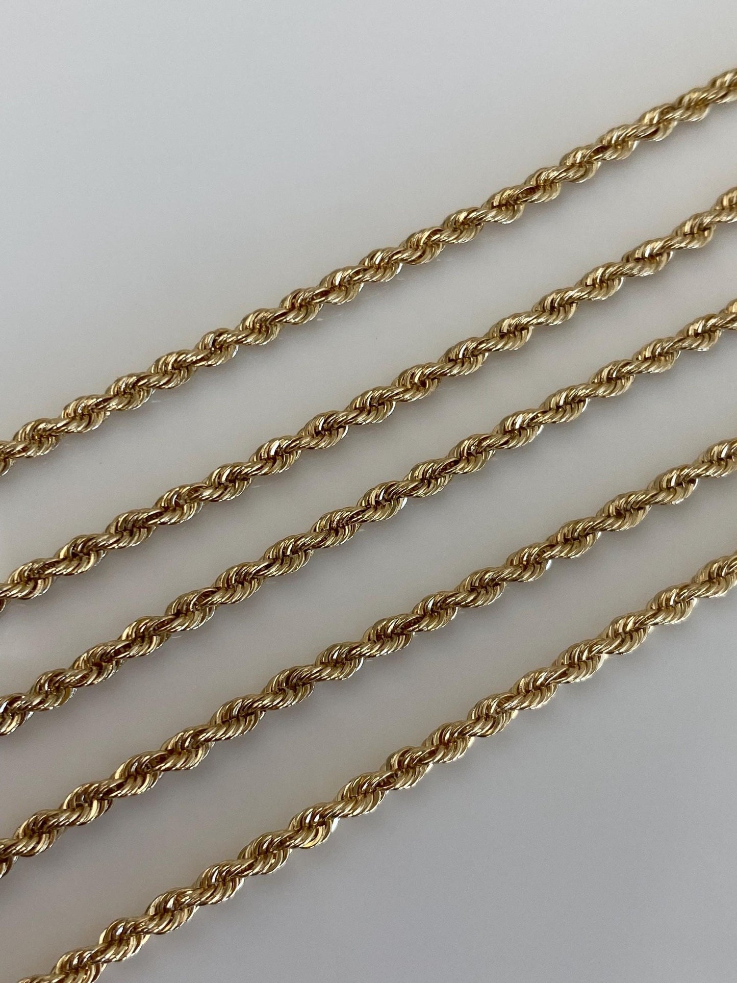 Vintage Solid 14k Yellow Gold Slim Rope Chain Necklace - 18 inches