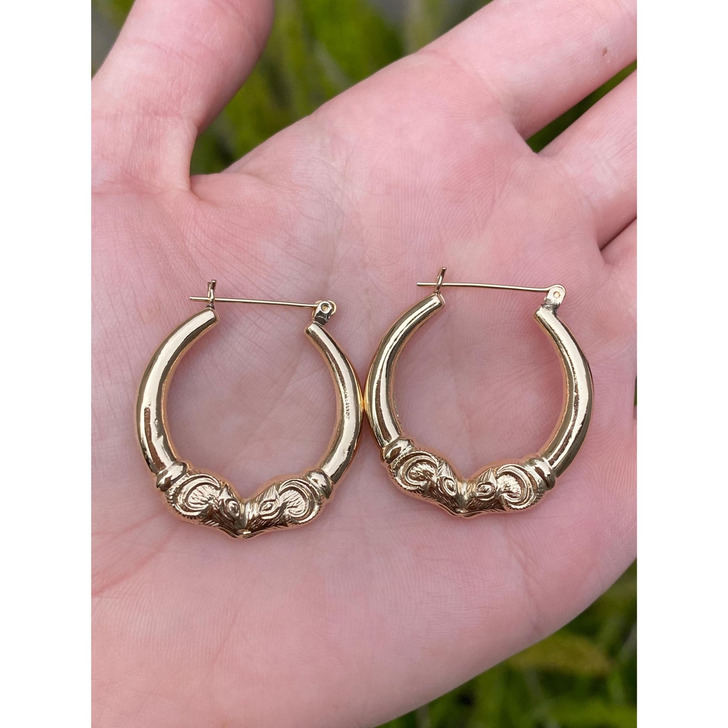 Vintage 14k Yellow Gold Ram Head Hoop Earrings