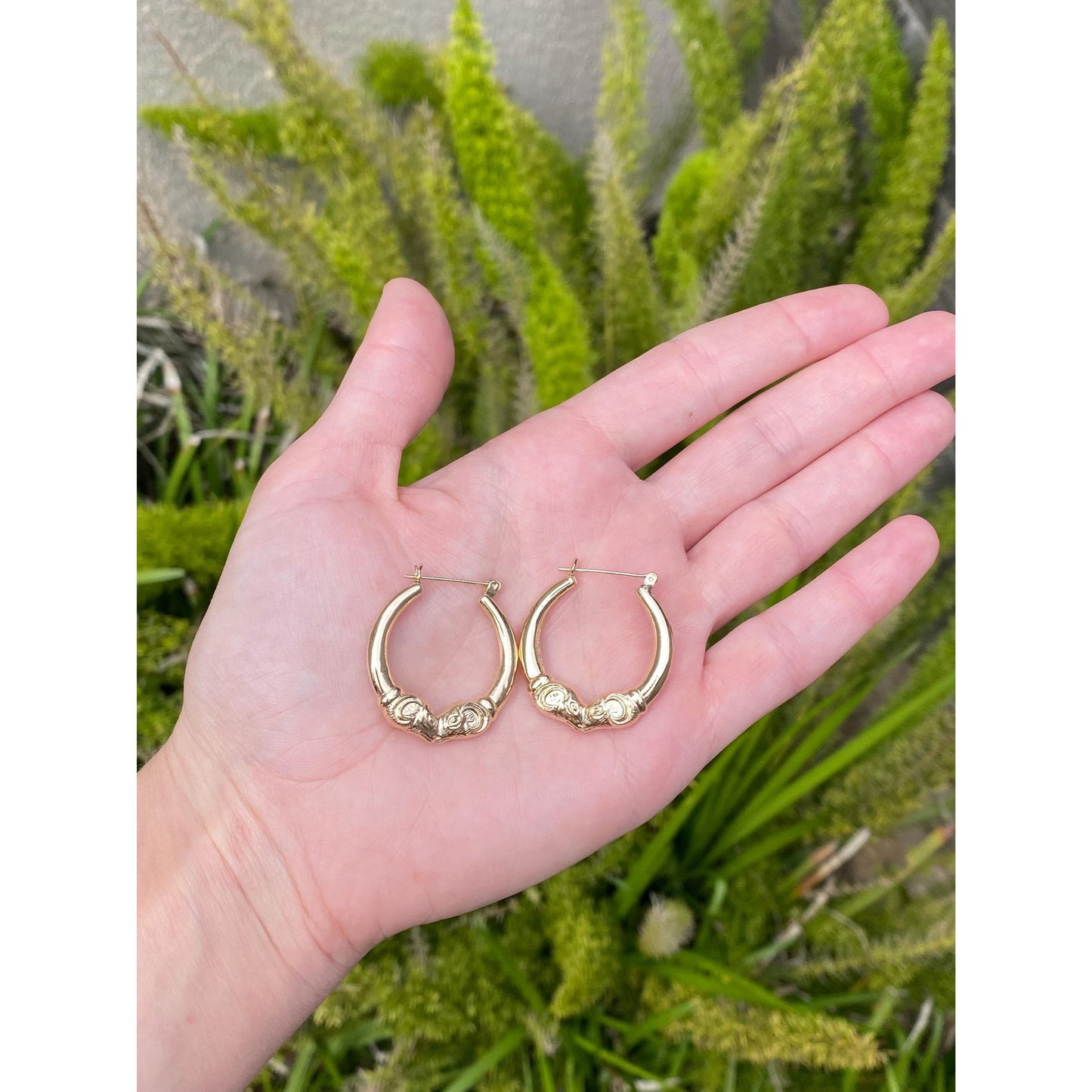 Vintage 14k Yellow Gold Ram Head Hoop Earrings