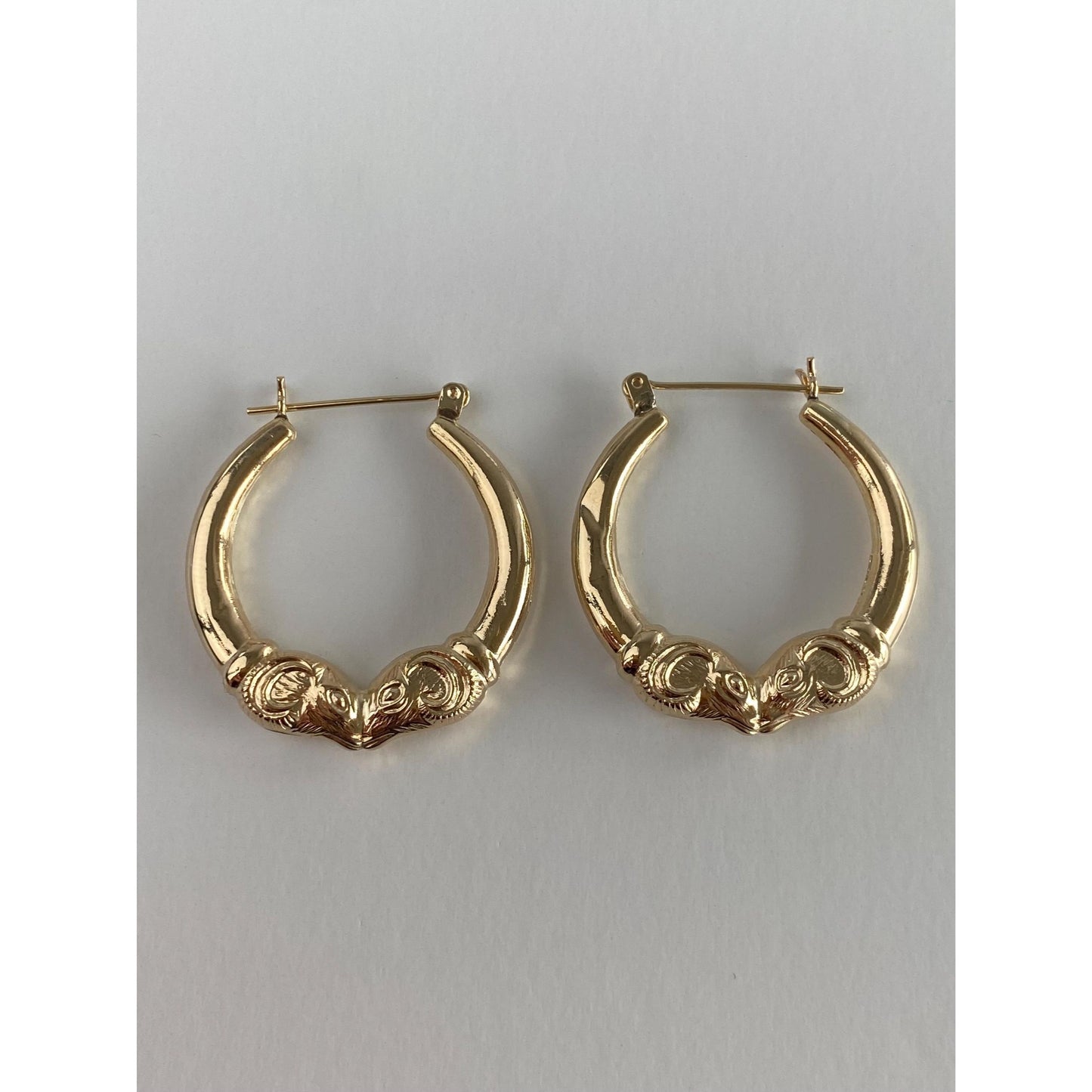 Vintage 14k Yellow Gold Ram Head Hoop Earrings