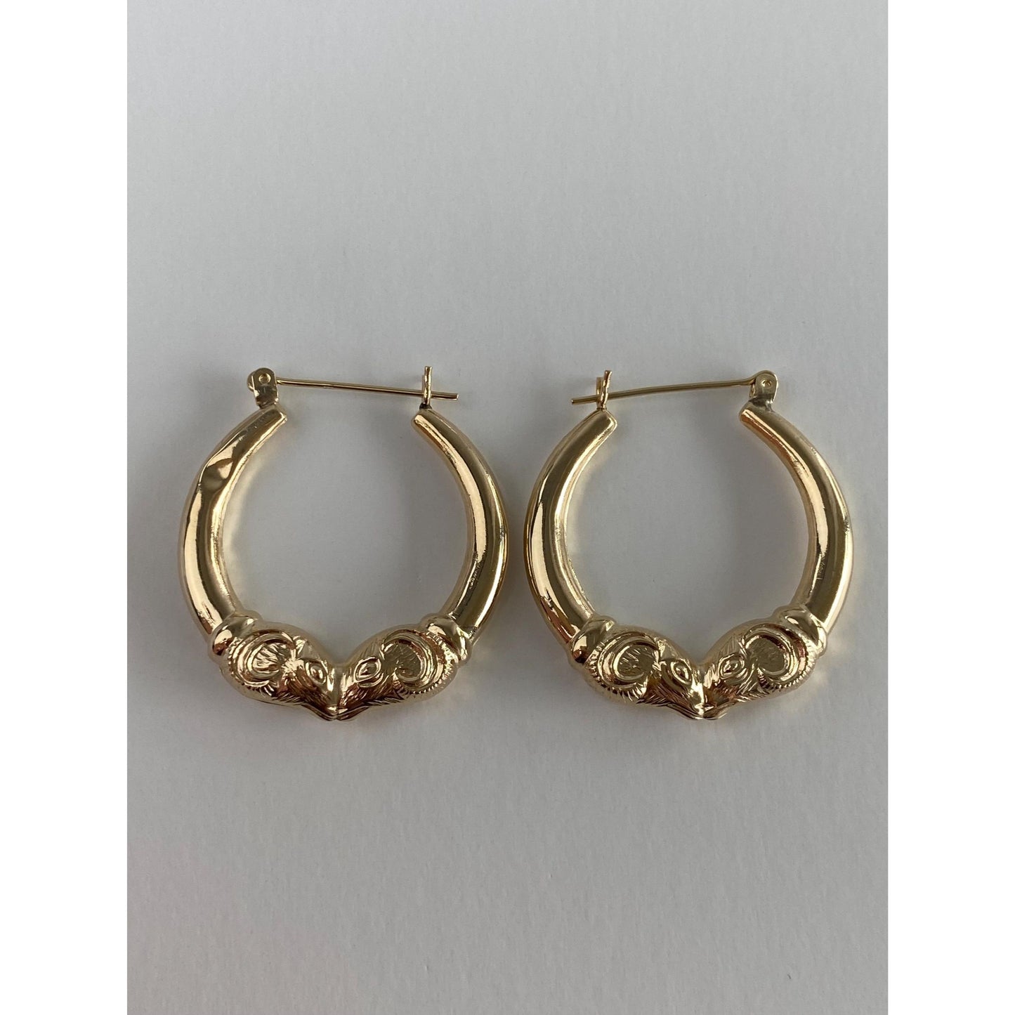 Vintage 14k Yellow Gold Ram Head Hoop Earrings