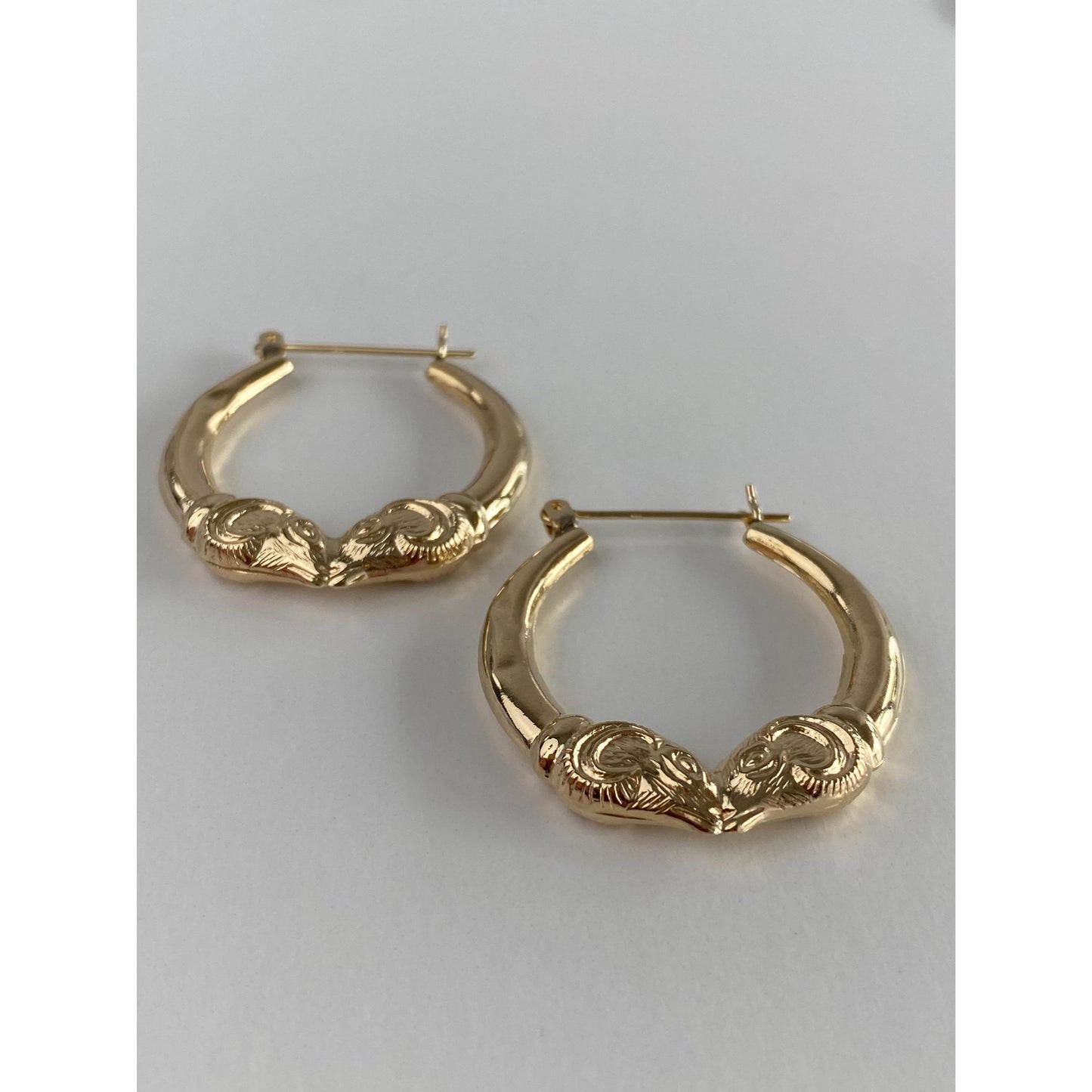 Vintage 14k Yellow Gold Ram Head Hoop Earrings