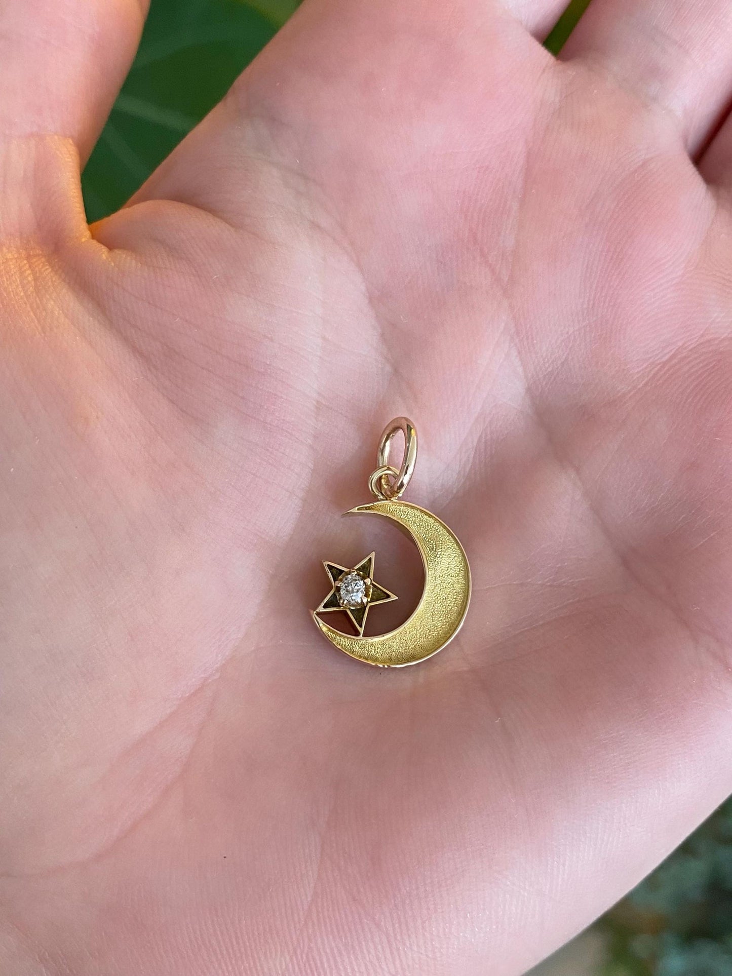 Vintage Solid 14k Yellow Gold Diamond Moon Star Stick Pin Conversion Charm