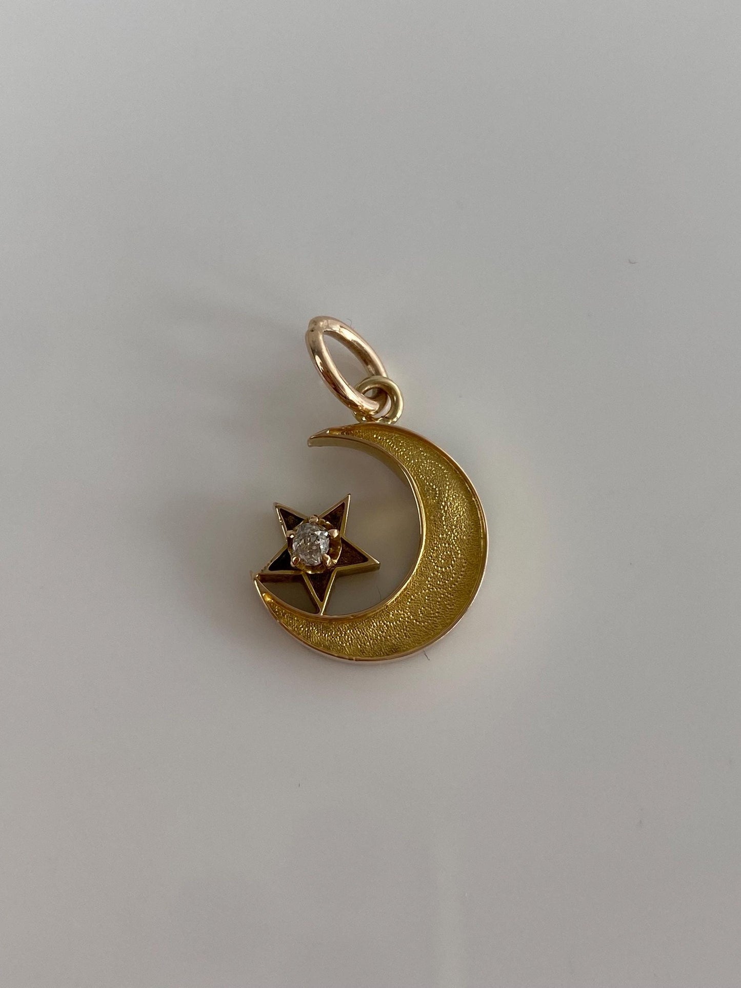 Vintage Solid 14k Yellow Gold Diamond Moon Star Stick Pin Conversion Charm