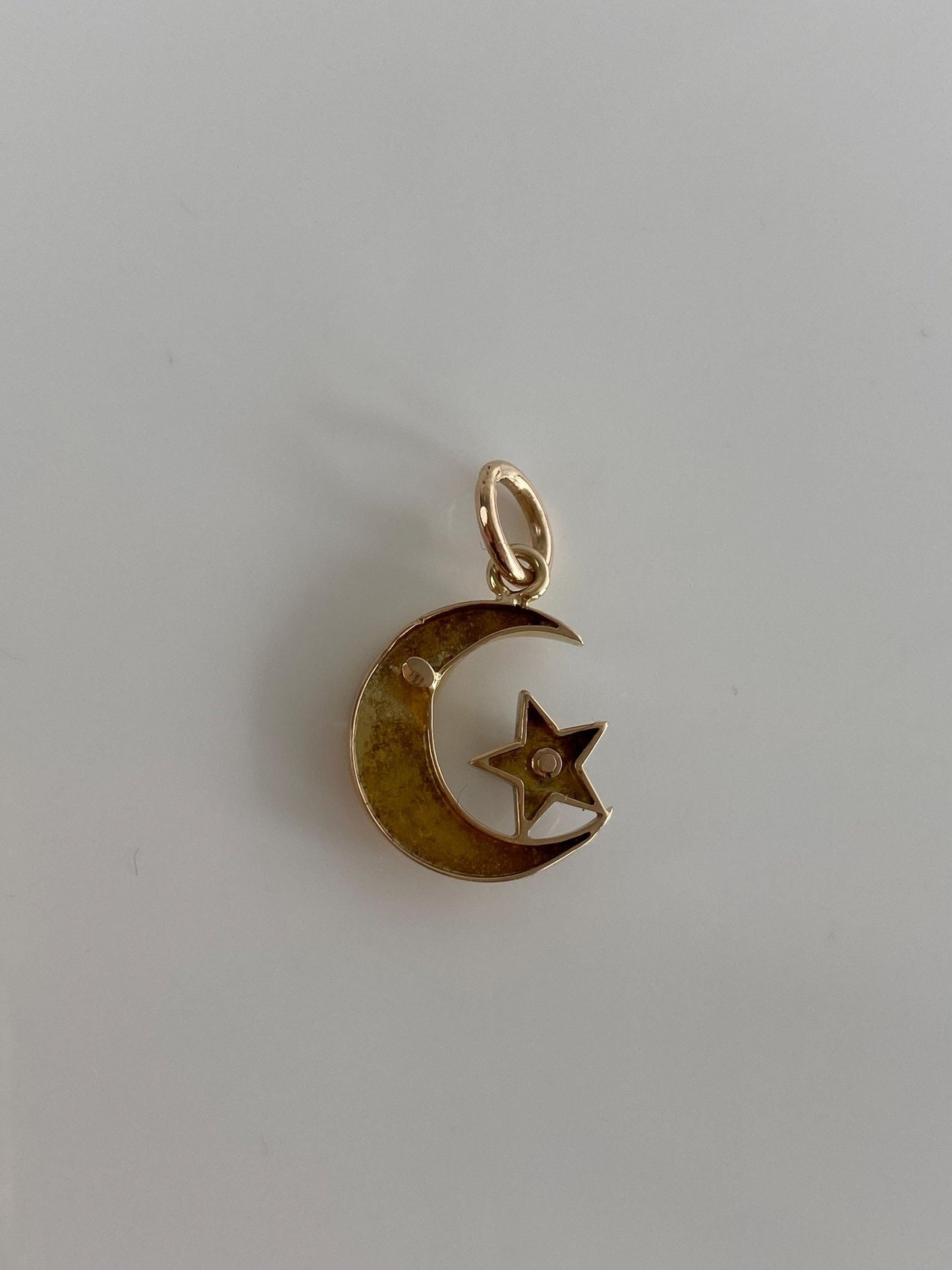 Vintage Solid 14k Yellow Gold Diamond Moon Star Stick Pin Conversion Charm