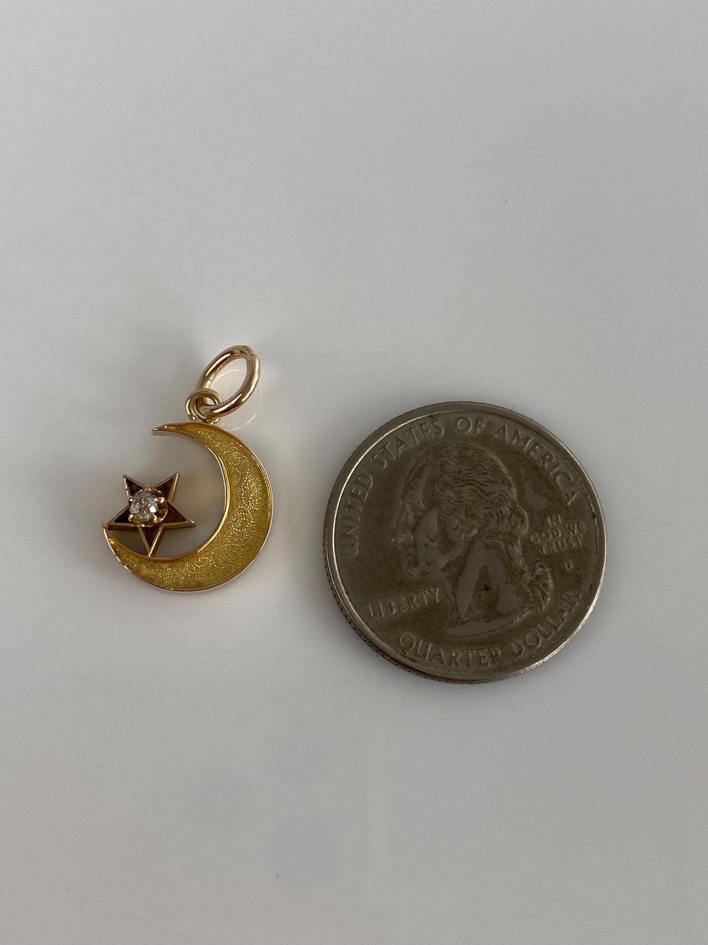 Vintage Solid 14k Yellow Gold Diamond Moon Star Stick Pin Conversion Charm